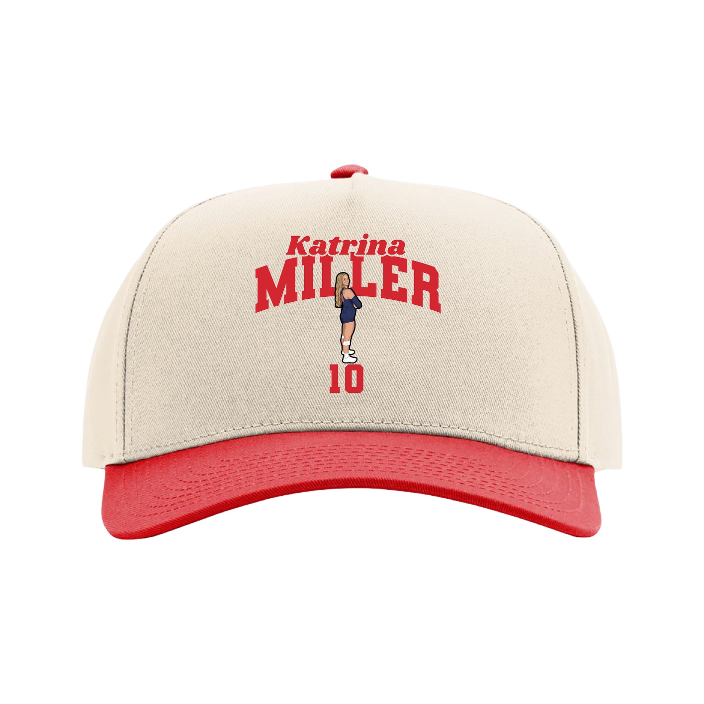 Full Fabric Five-Panel Champ Cap — Signature Arch in Cream/Red