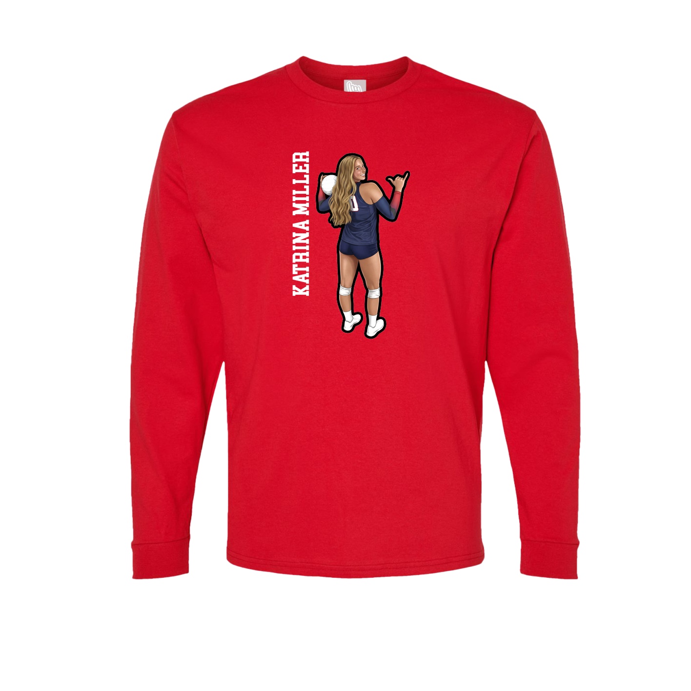 Long Sleeve Tee — Name Vertical in Red