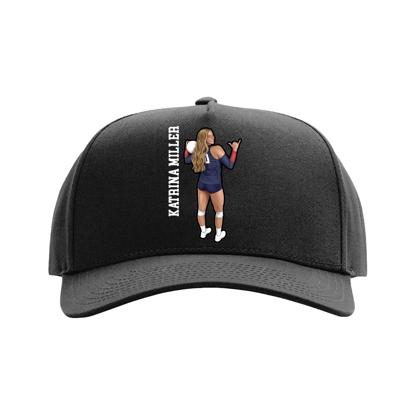 Full Fabric Five-Panel Champ Cap — Name Vertical in Black