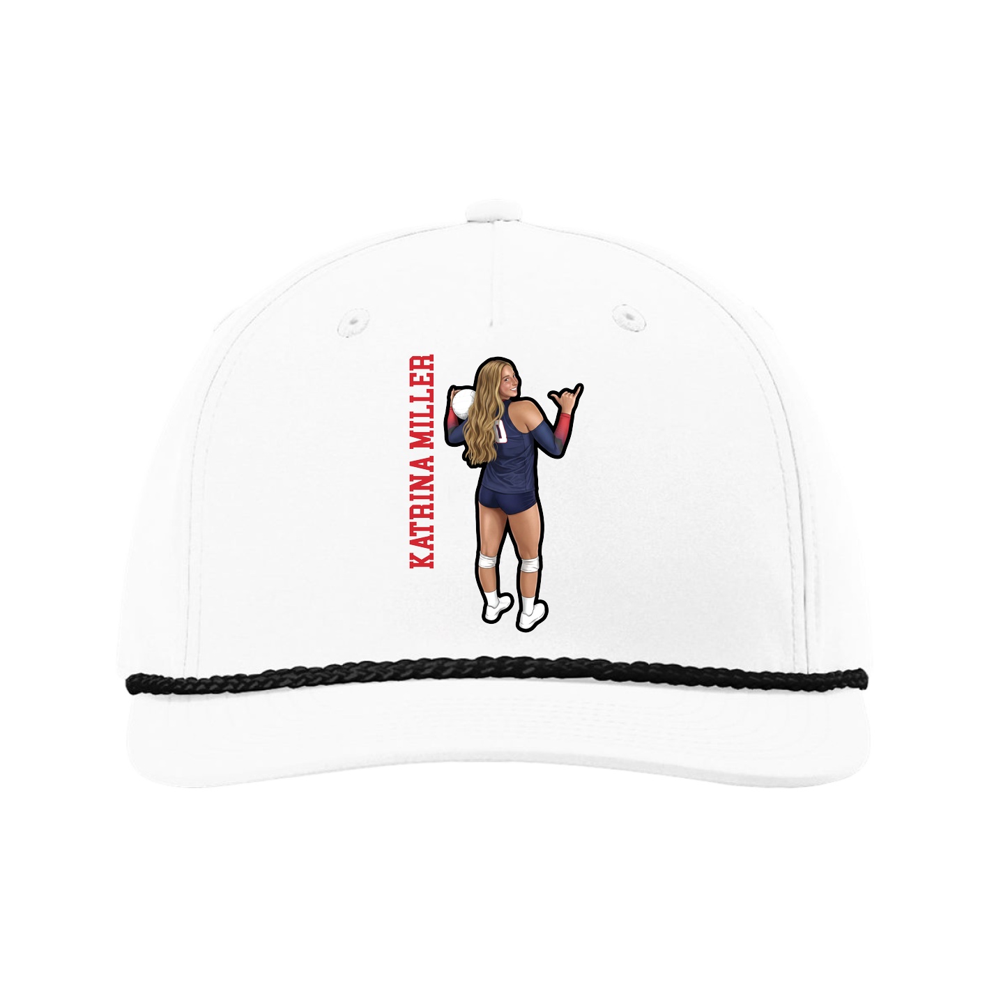 Five-Panel Classic Rope Cap — Name Vertical in White