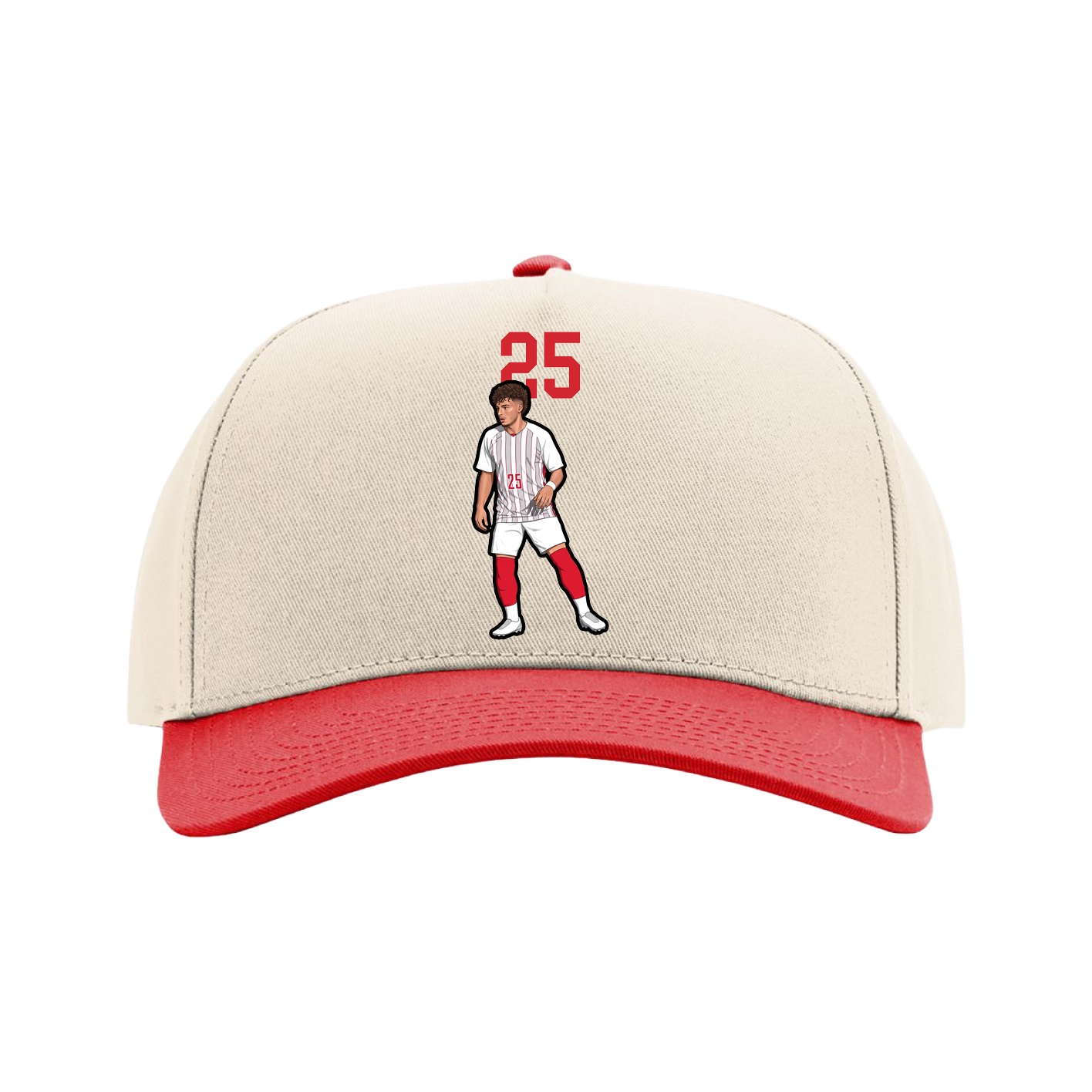 Full Fabric Five-Panel Champ Cap — Number Top in Cream/Red
