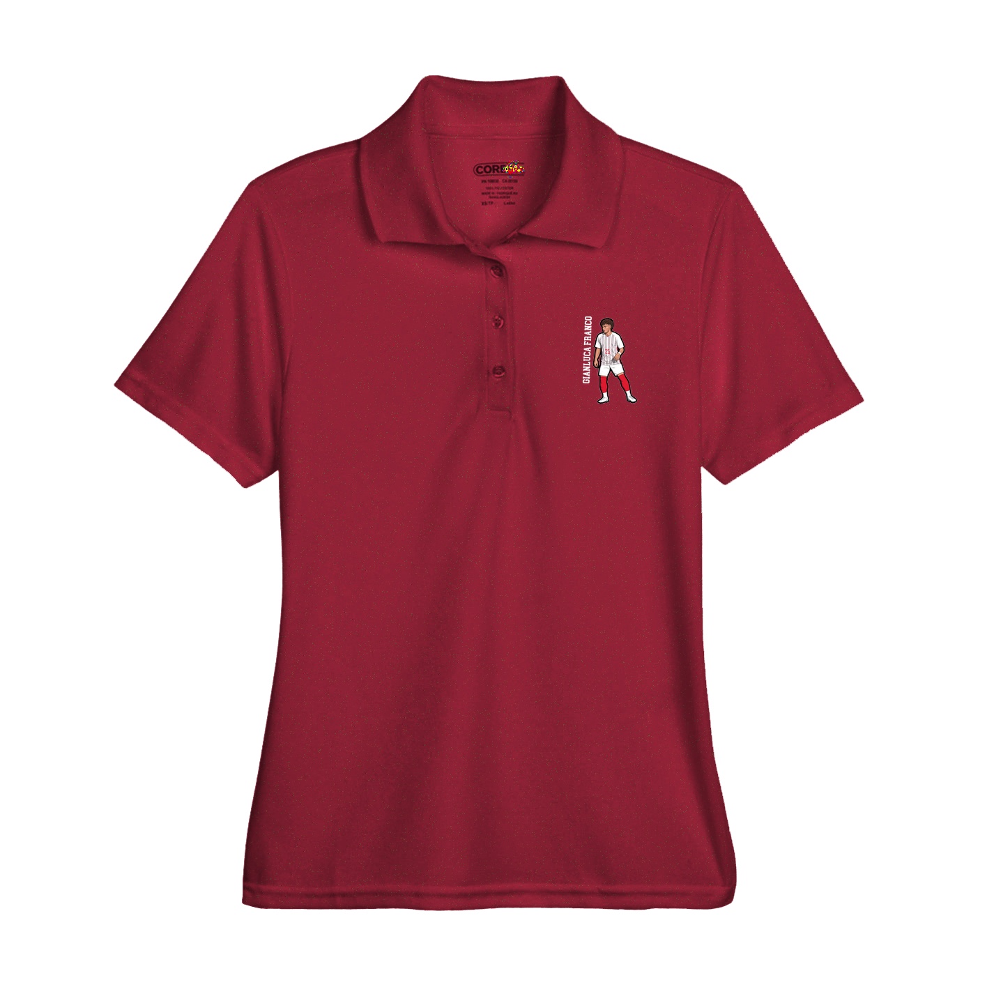 Womens Performance Polo — Name Vertical in Red