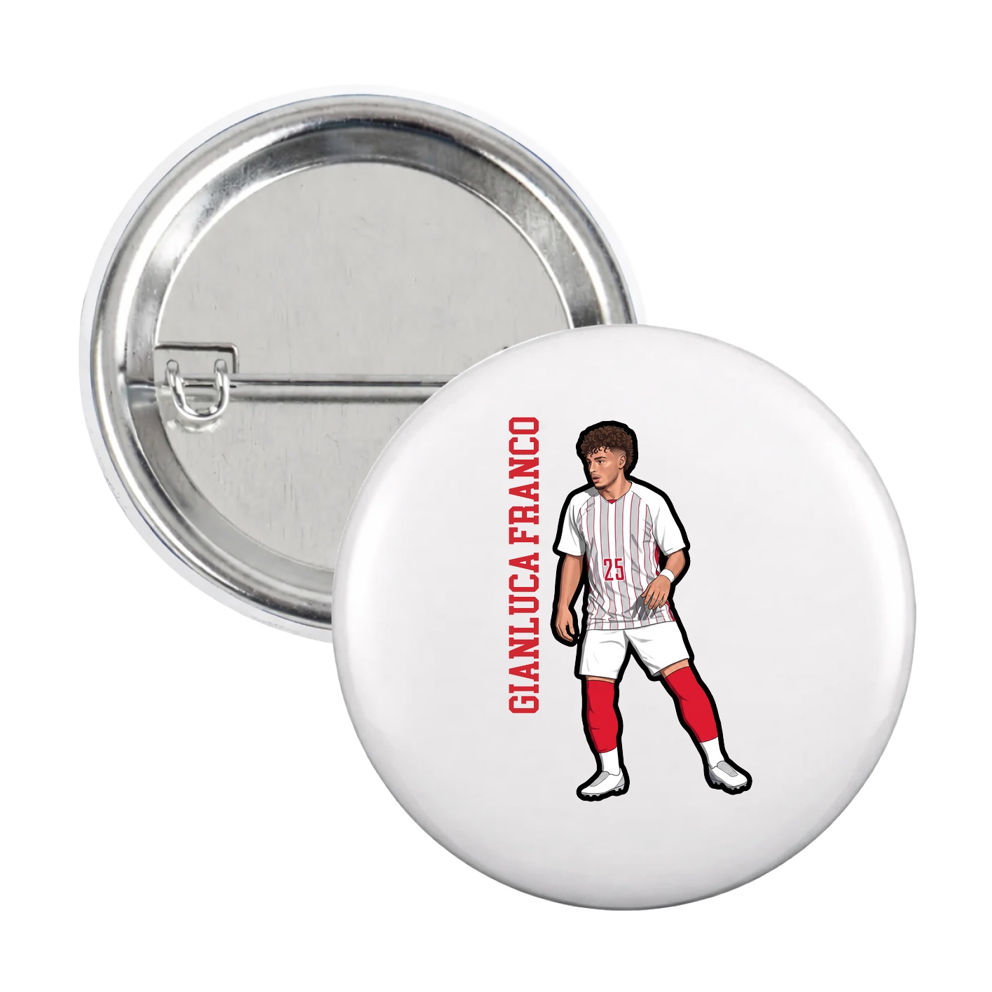 Game Day Button — Name Vertical in White