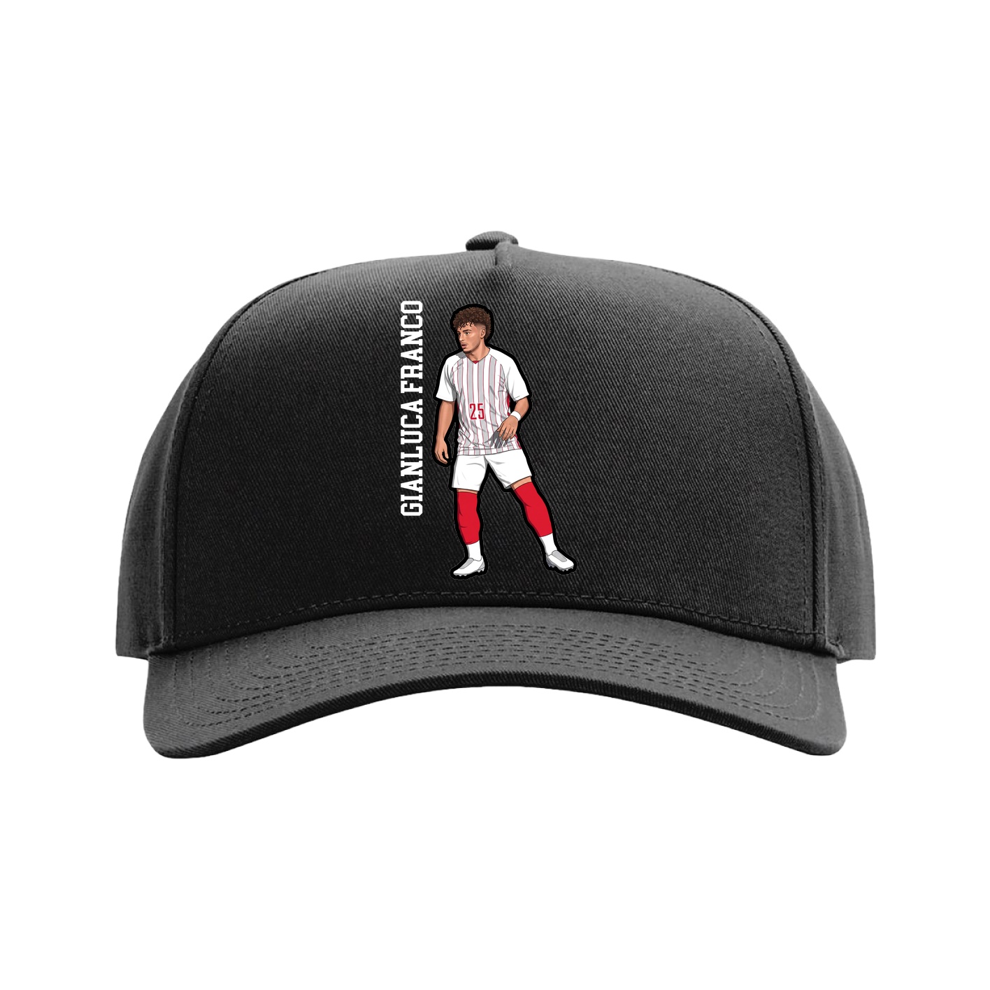 Full Fabric Five-Panel Champ Cap — Name Vertical in Black