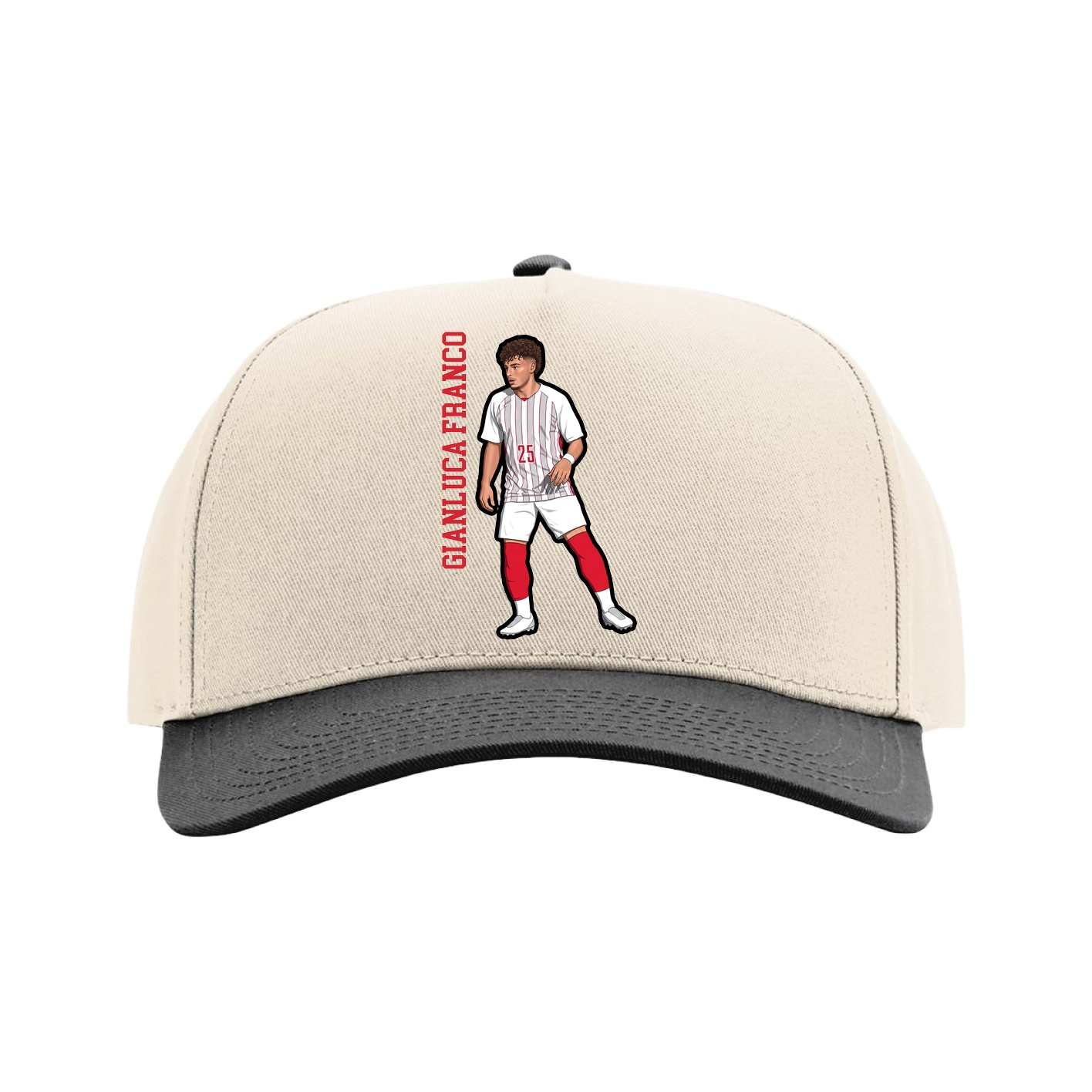 Full Fabric Five-Panel Champ Cap — Name Vertical in Cream/Black