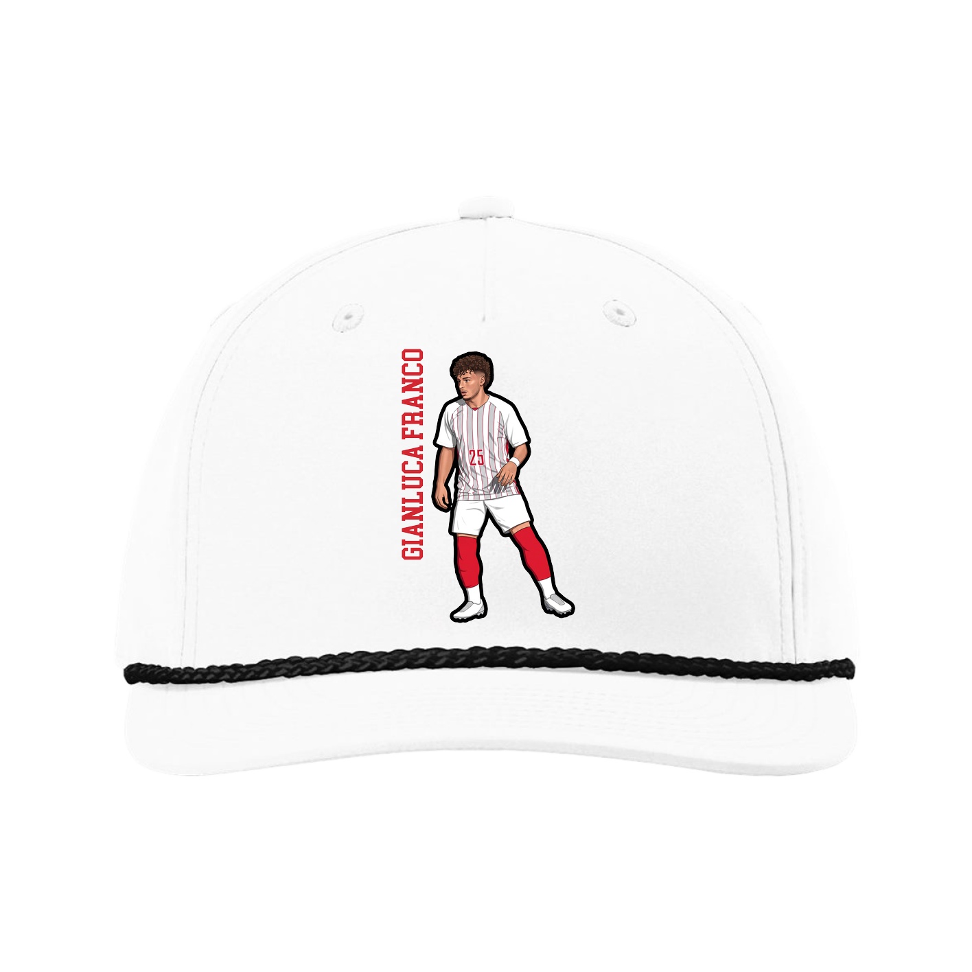 Five-Panel Classic Rope Cap — Name Vertical in White