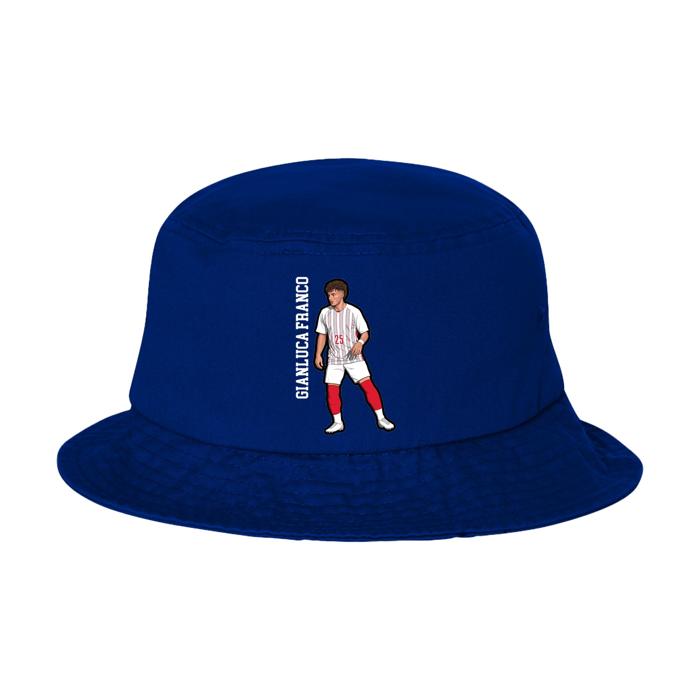 Bucket Cap — Name Vertical in Royal Blue
