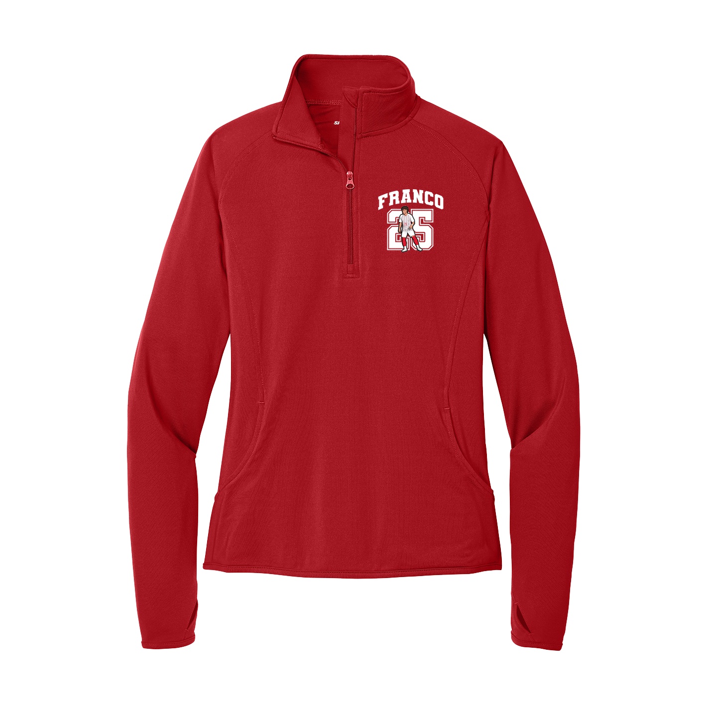 Women's Q-Zip Pullover — Number in Red