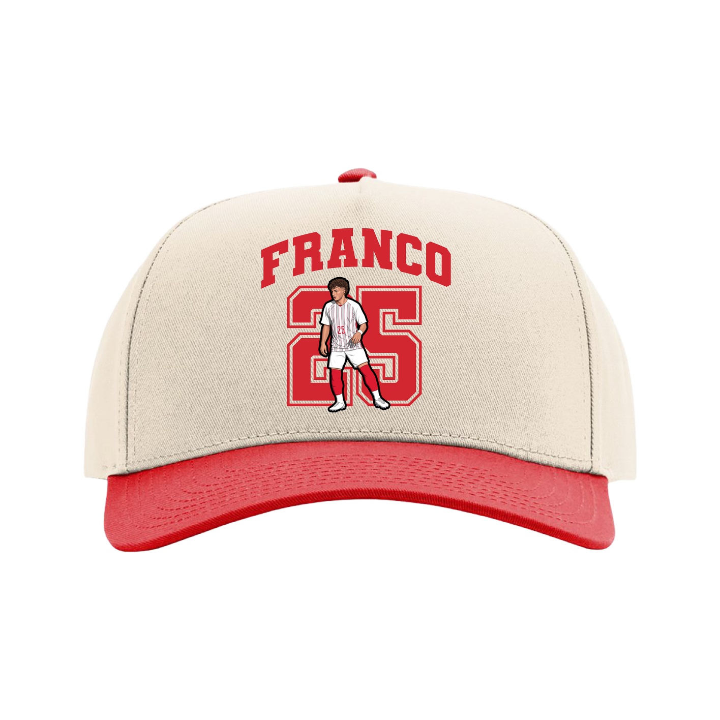 Full Fabric Five-Panel Champ Cap — Number in Cream/Red