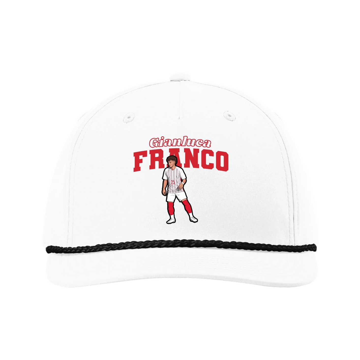 Five-Panel Classic Rope Cap — Name Arch in White