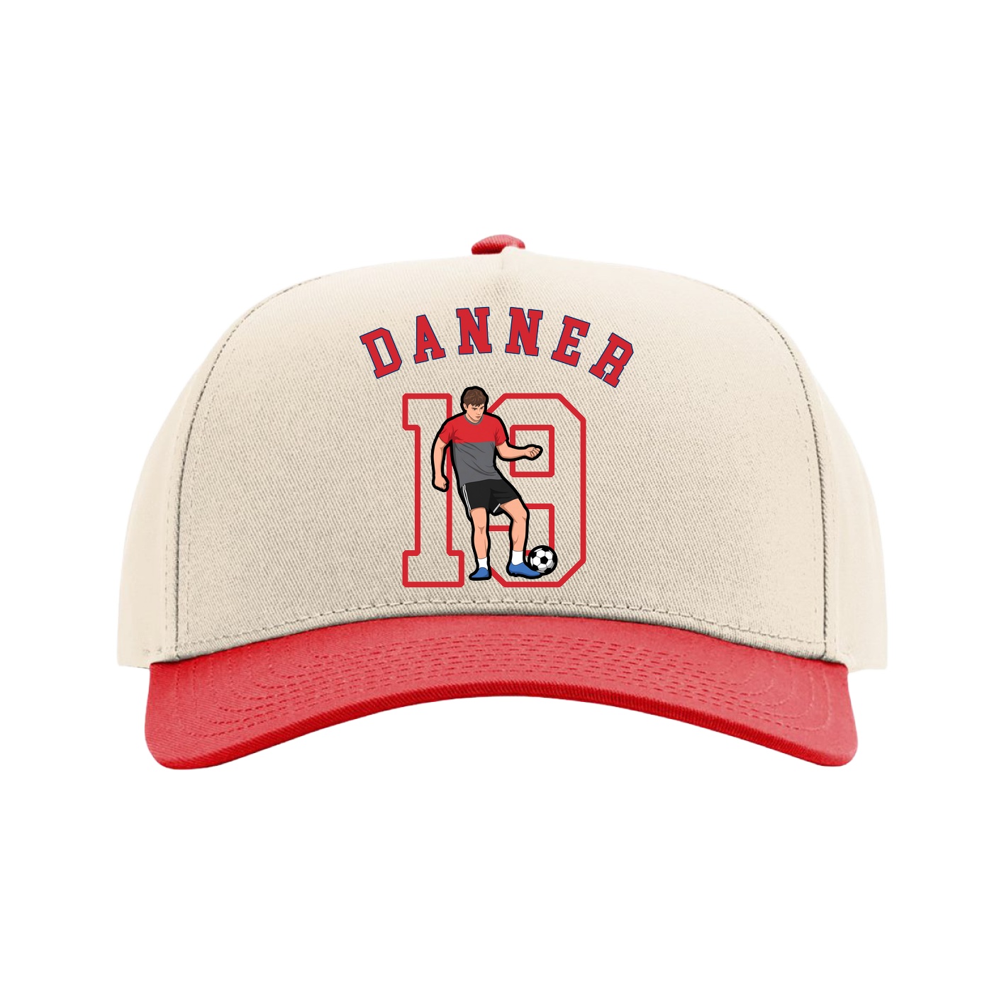 Full Fabric Five-Panel Champ Cap — Shirsey Arch in Cream/Red