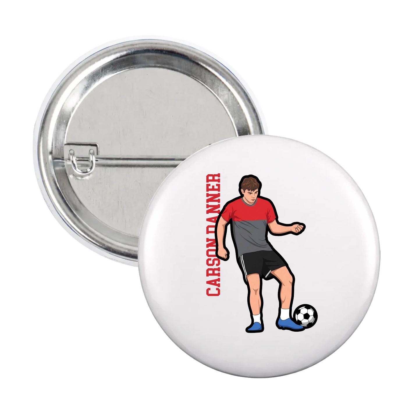 Game Day Button — Name Vertical in White