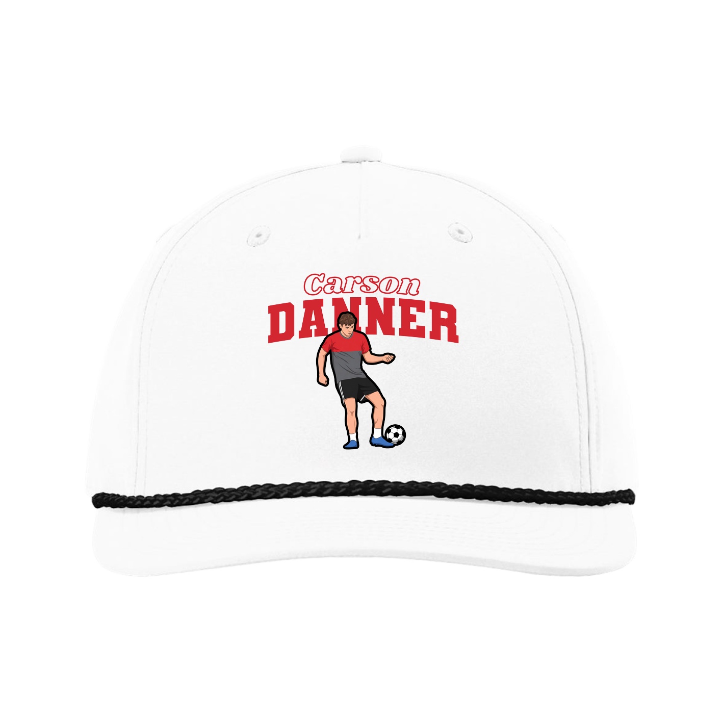 Five-Panel Classic Rope Cap — Name Arch in White
