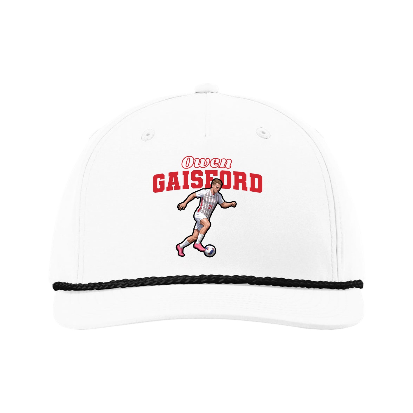 Five-Panel Classic Rope Cap — Name Arch in White