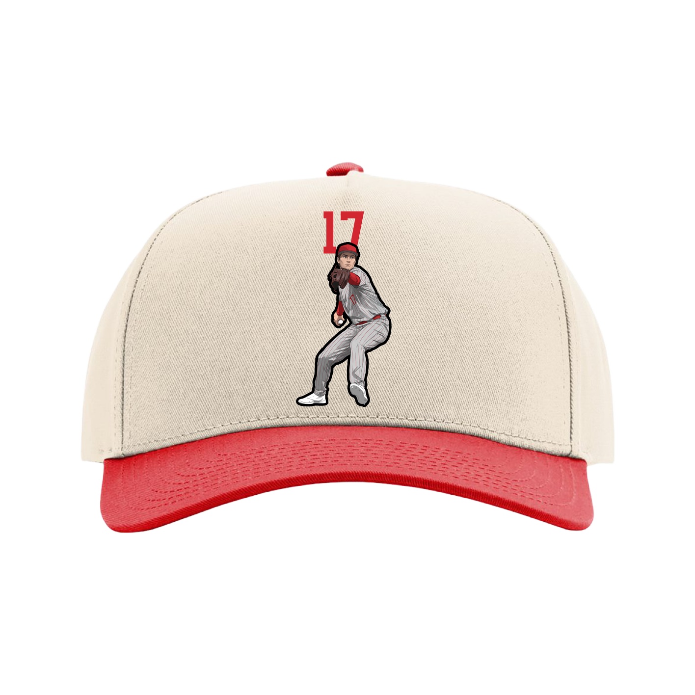 Full Fabric Five-Panel Champ Cap — Number Top in Cream/Red