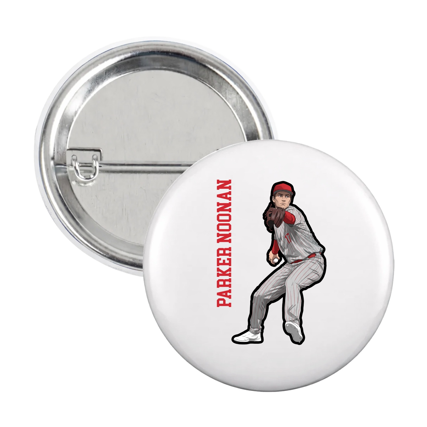 Game Day Button — Name Vertical in White