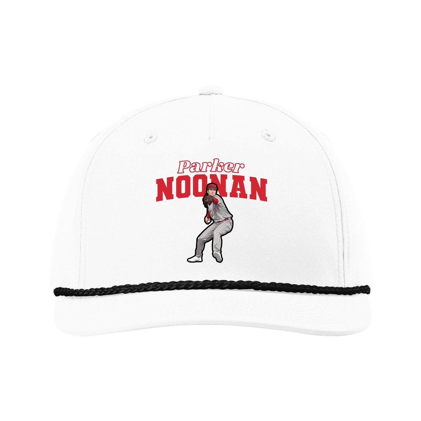 Five-Panel Classic Rope Cap — Name Arch in White