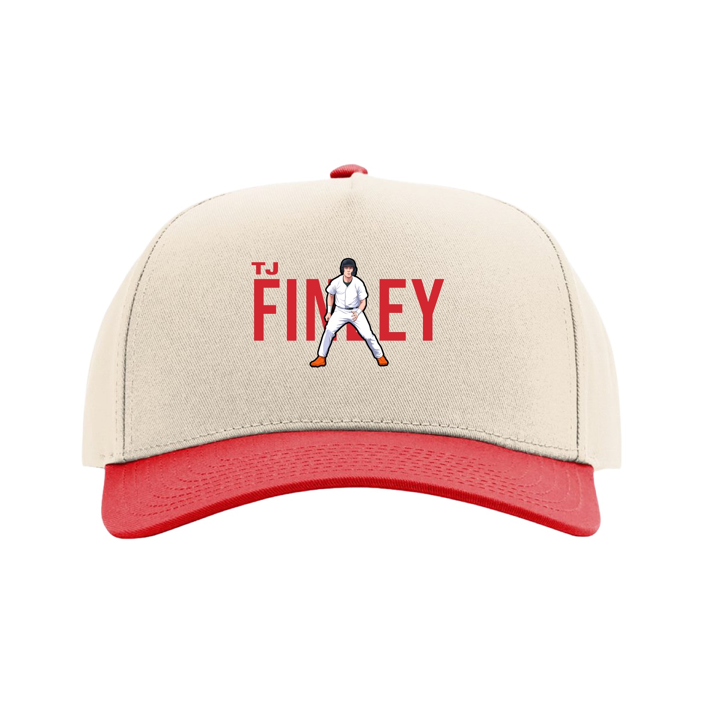 Full Fabric Five-Panel Champ Cap — Player Name in Cream/Red