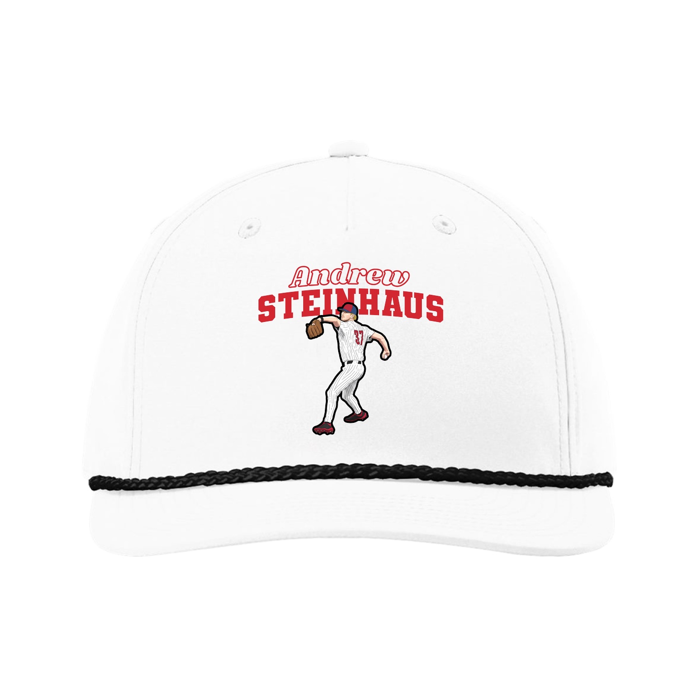 Five-Panel Classic Rope Cap — Name Arch in White