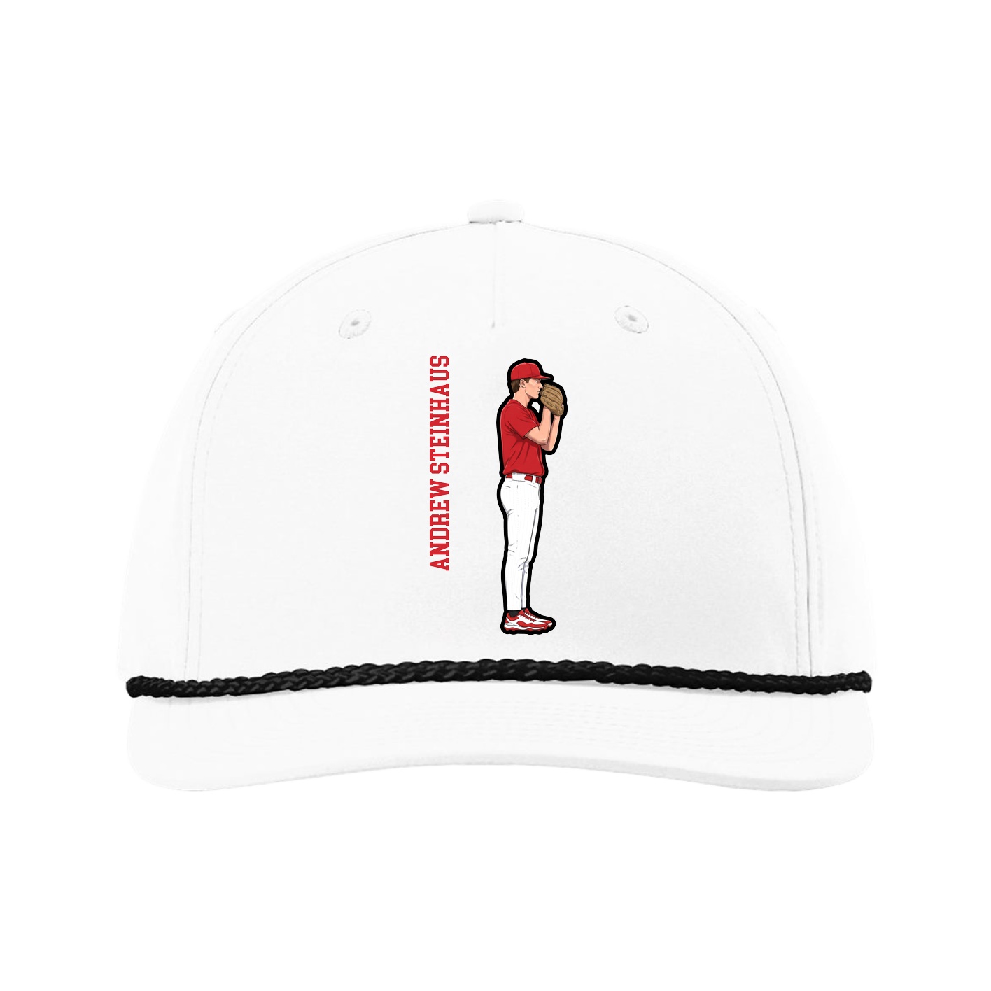 Five-Panel Classic Rope Cap — Name Vertical in White
