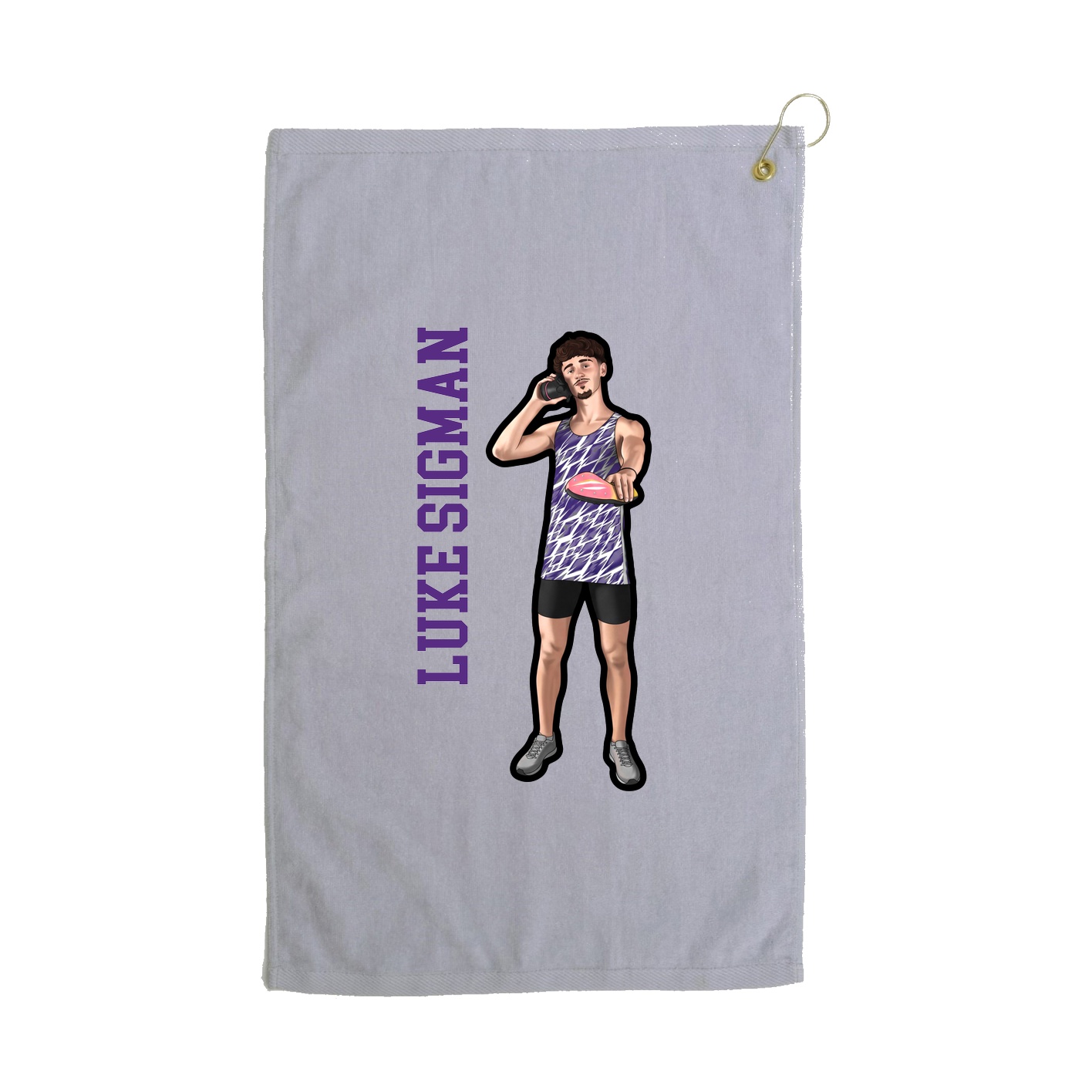 Golf Towel — Name Vertical in Grey