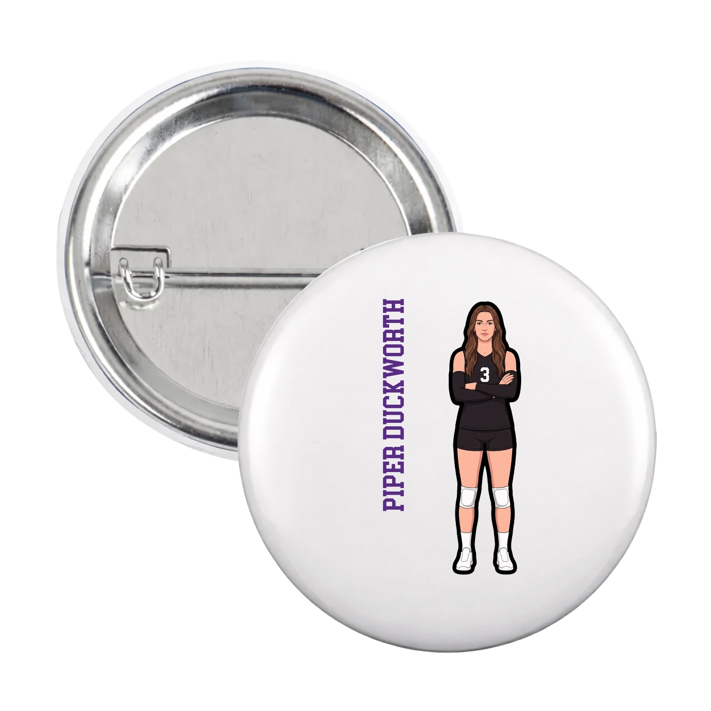 Game Day Button — Name Vertical in White