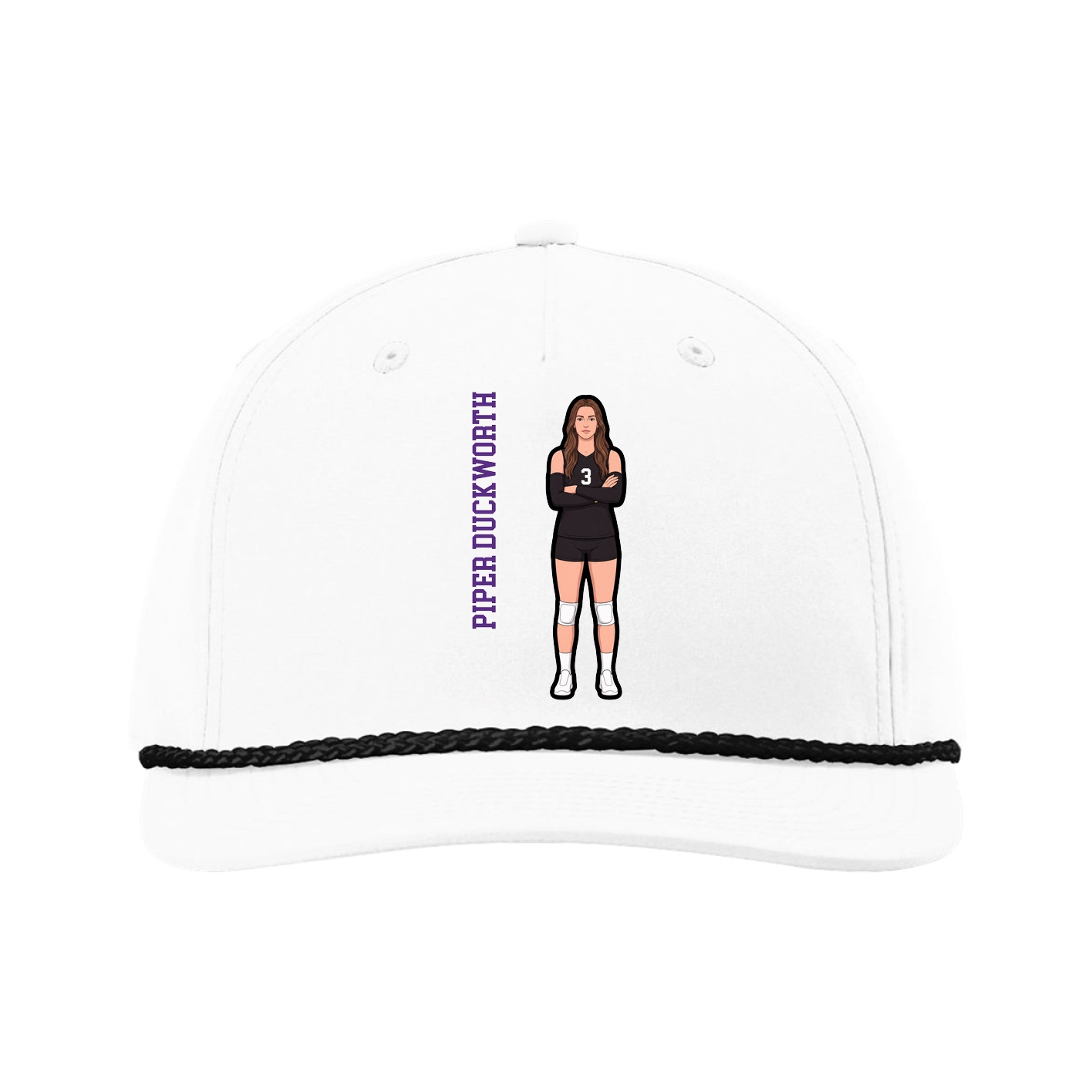 Five-Panel Classic Rope Cap — Name Vertical in White
