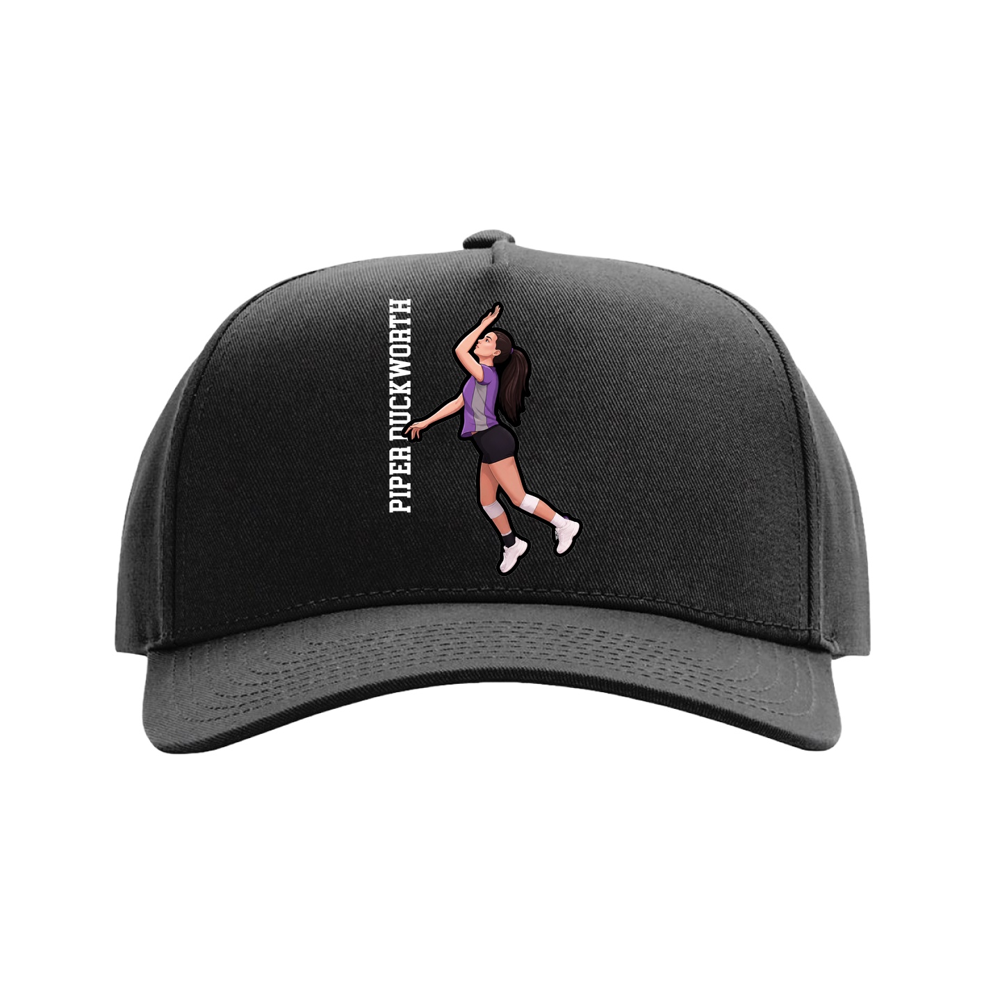 Full Fabric Five-Panel Champ Cap — Name Vertical in Black