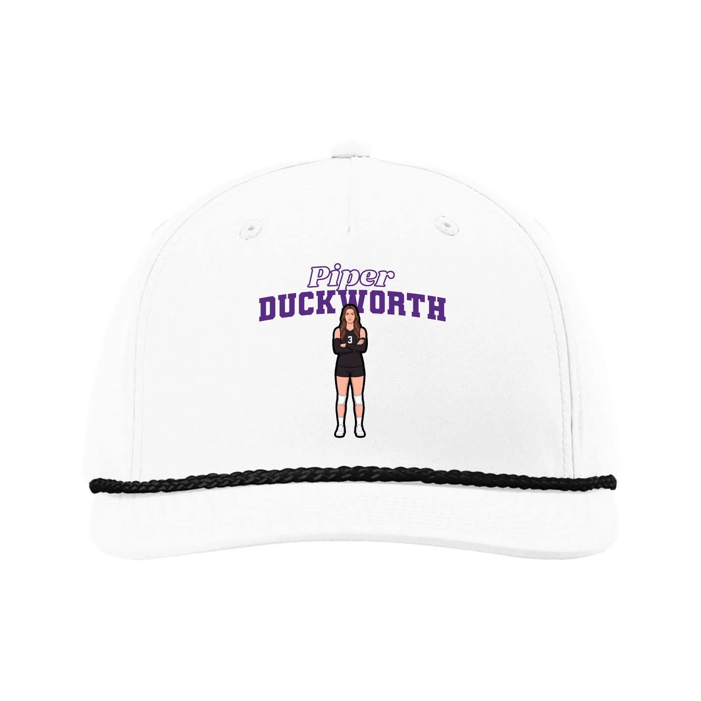 Five-Panel Classic Rope Cap — Name Arch in White