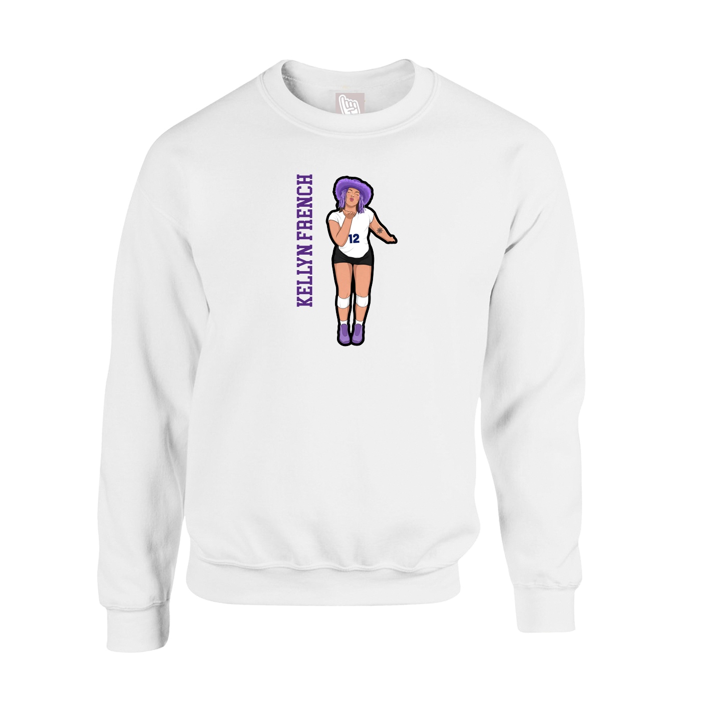 Fleece Crew — Name Vertical in White