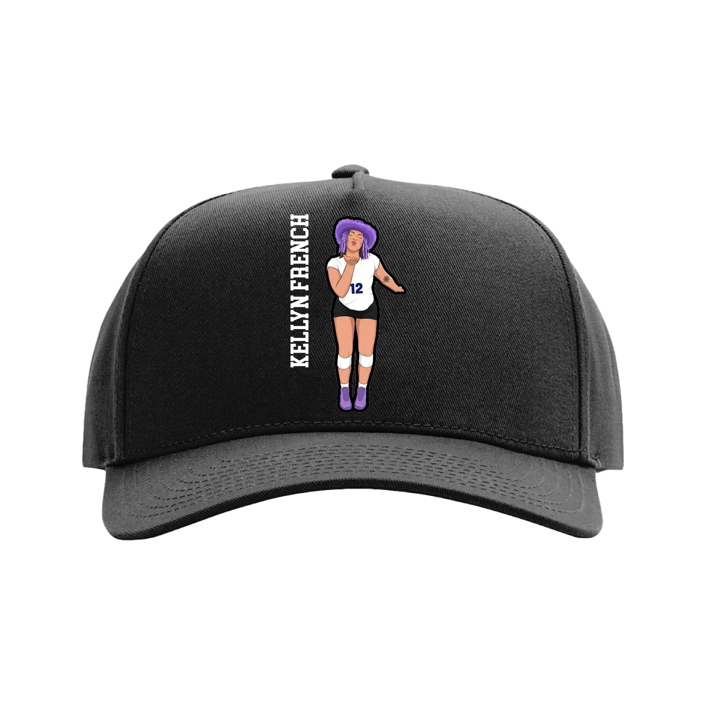 Full Fabric Five-Panel Champ Cap — Name Vertical in Black