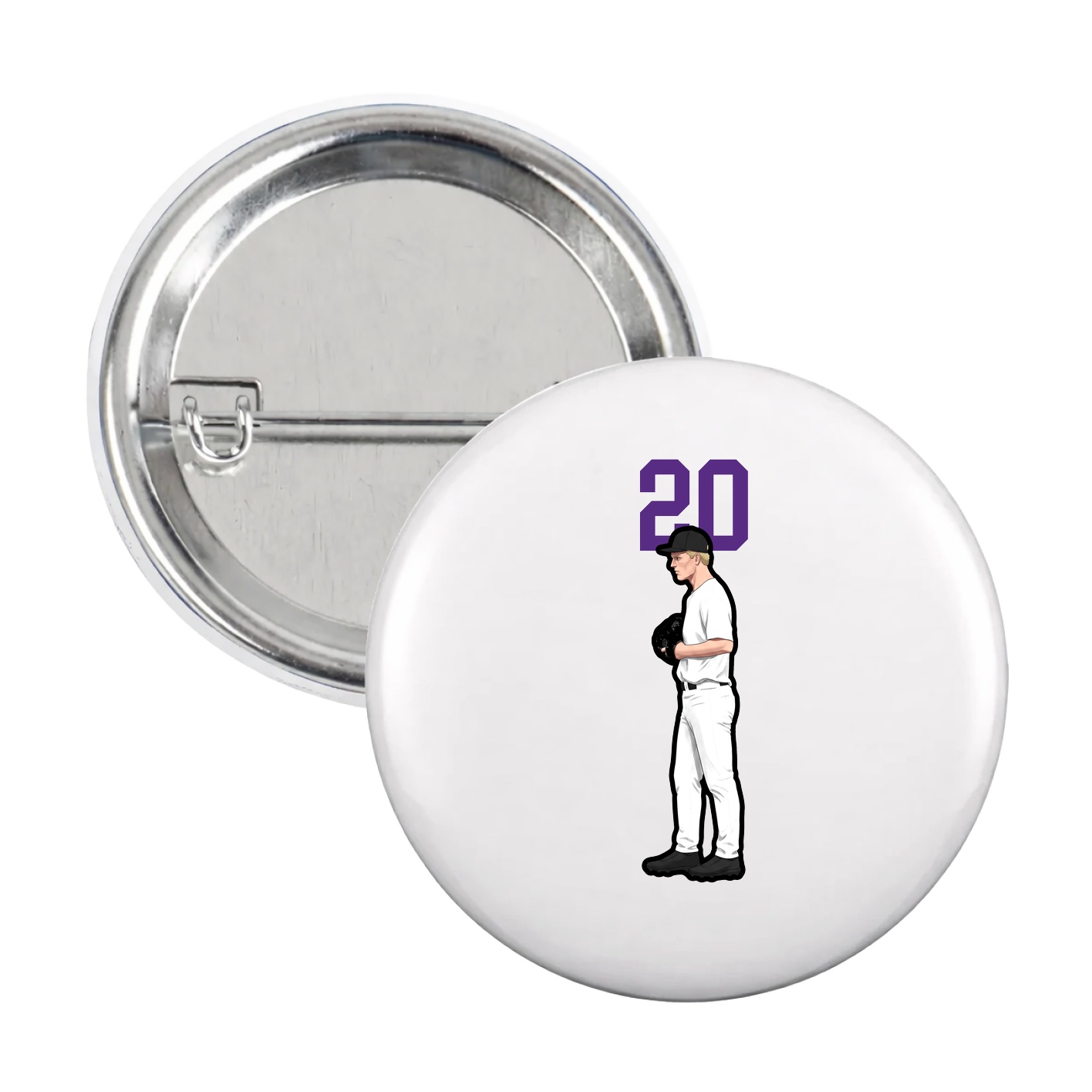 Game Day Button — Number Top in White
