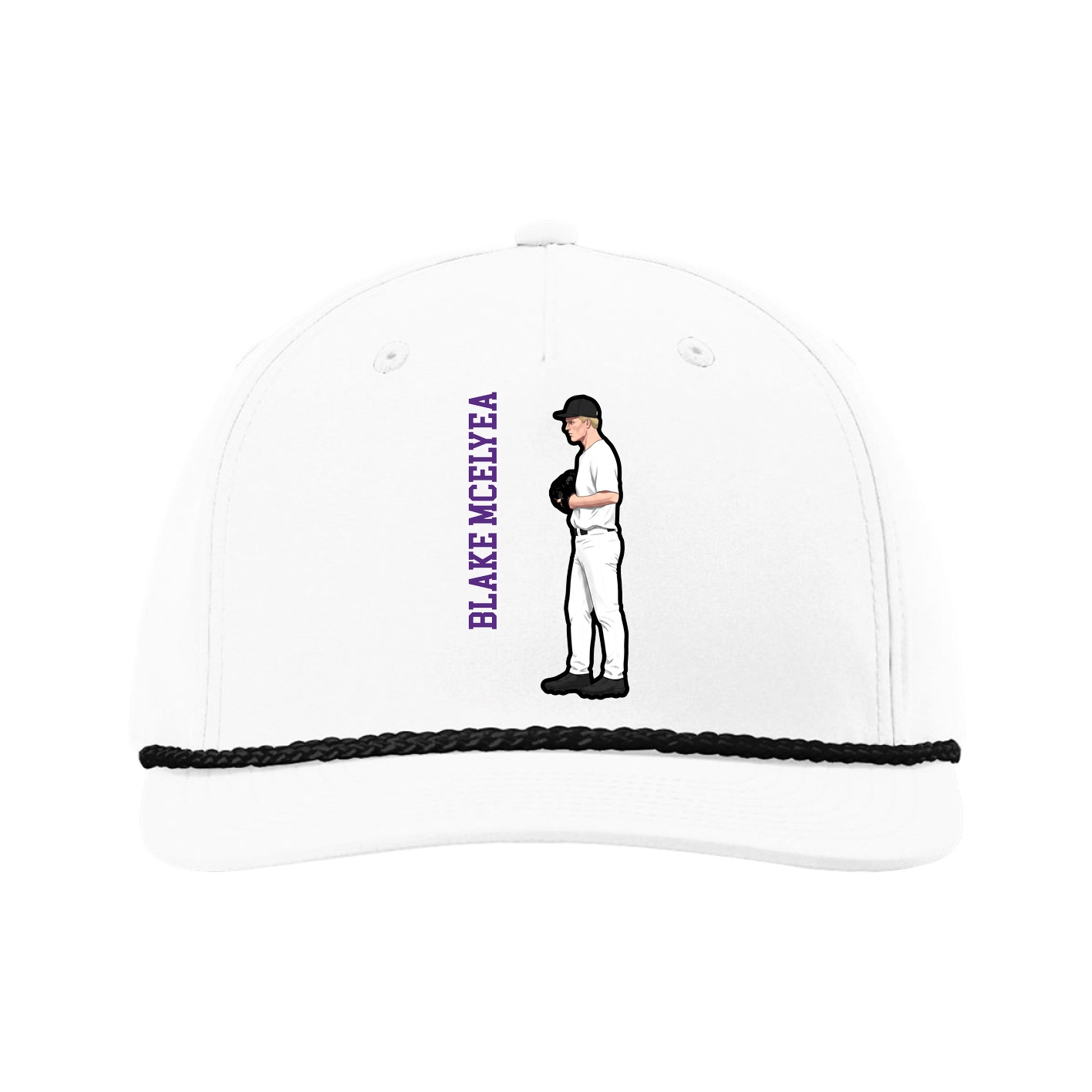 Five-Panel Classic Rope Cap — Name Vertical in White