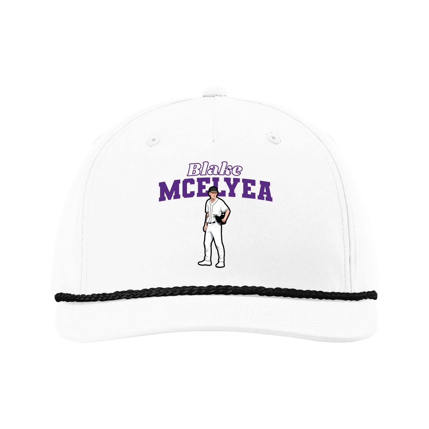Five-Panel Classic Rope Cap — Name Arch in White