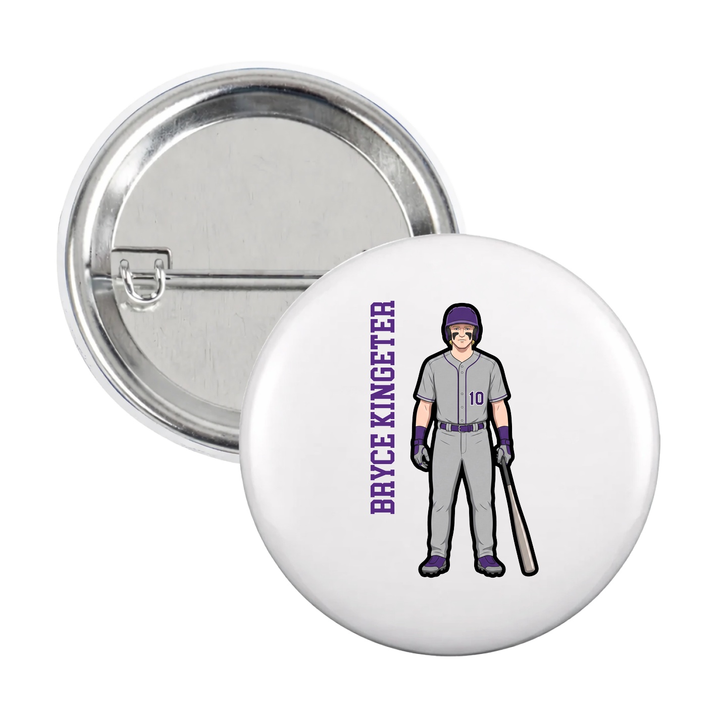 Game Day Button — Name Vertical in White