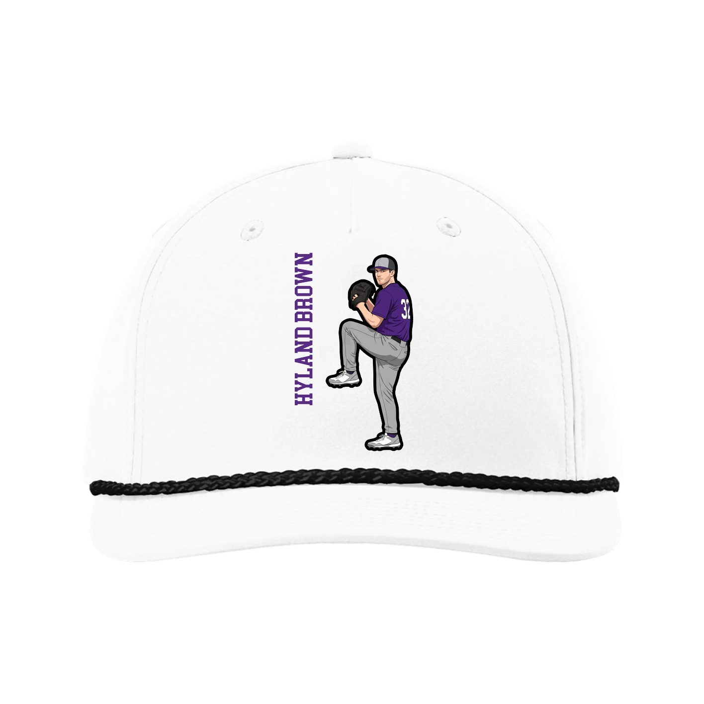 Five-Panel Classic Rope Cap — Name Vertical in White