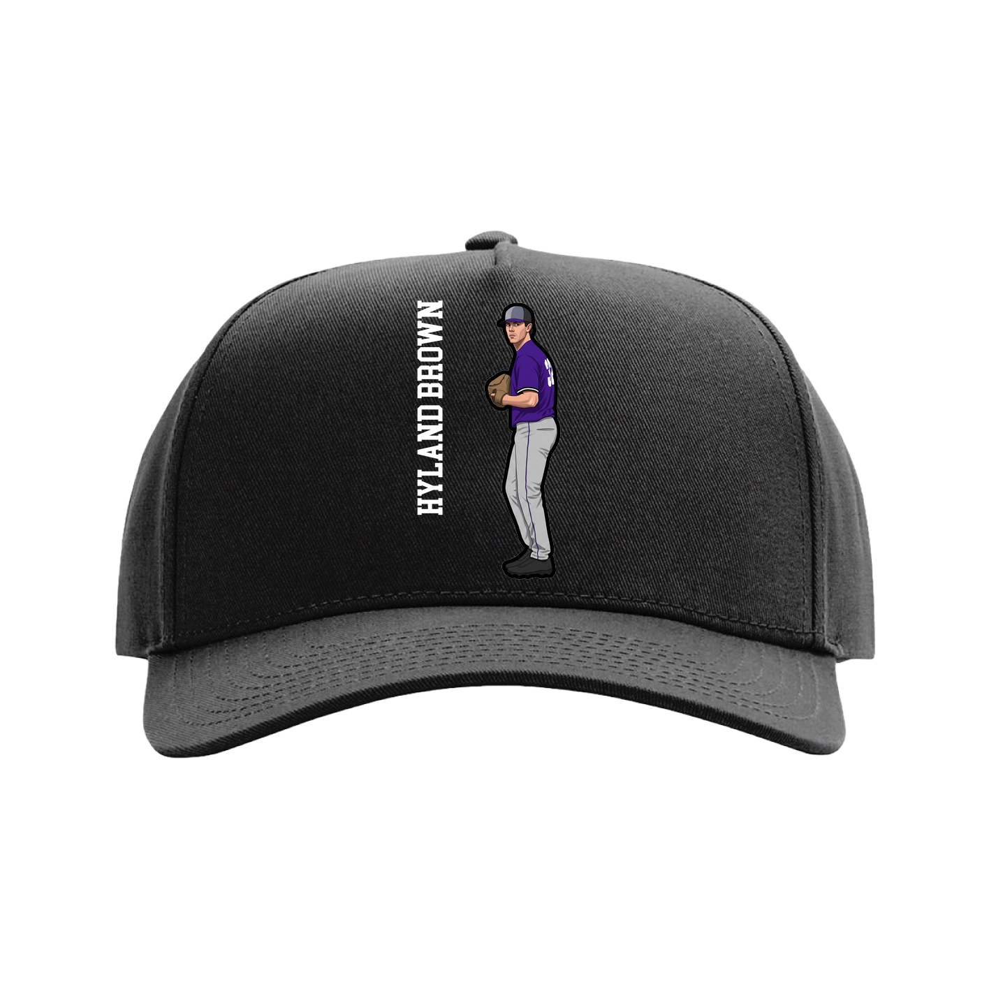 Full Fabric Five-Panel Champ Cap — Name Vertical in Black