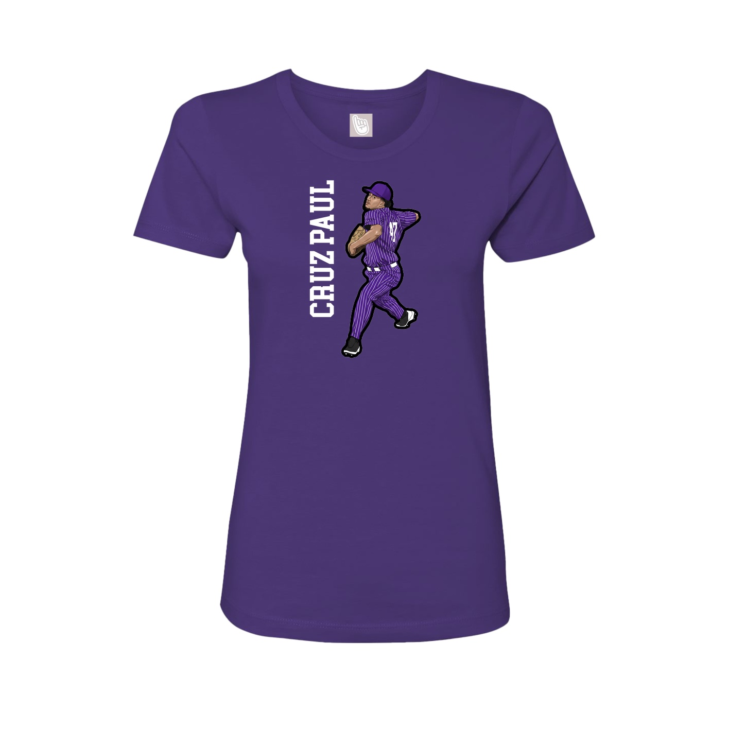 Fitted Women's Tee — Name Vertical in Purple