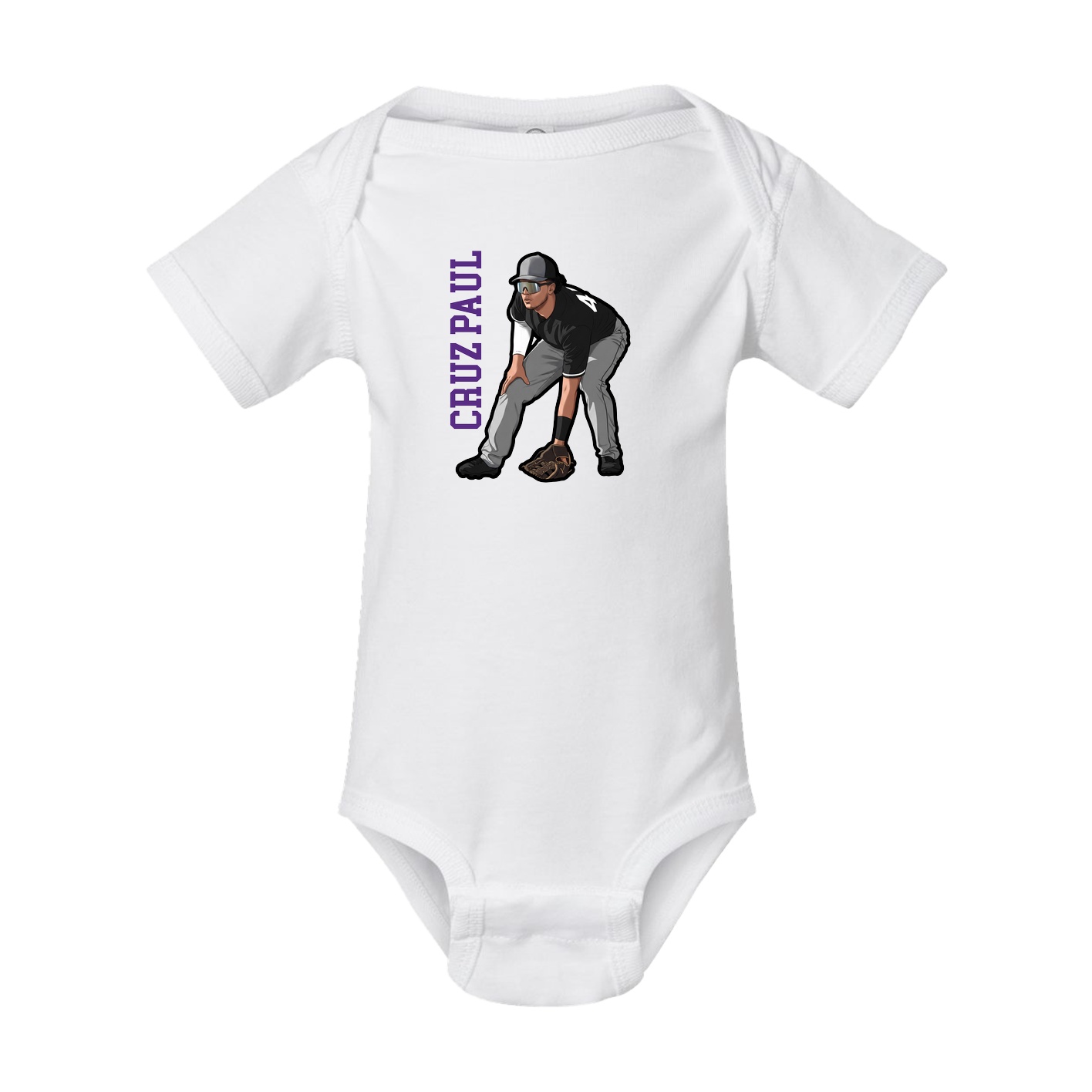 Baby Onesie — Name Vertical in White