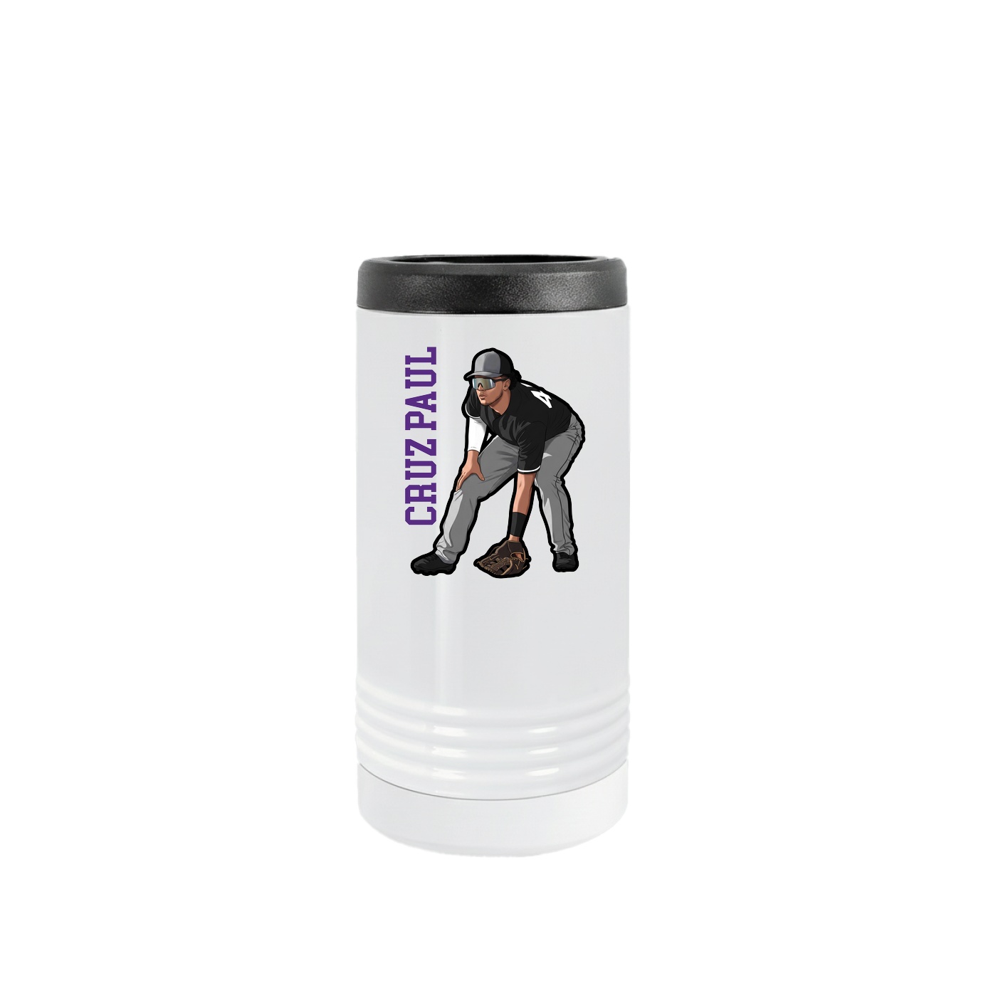 Slim Beverage Holder — Name Vertical in White