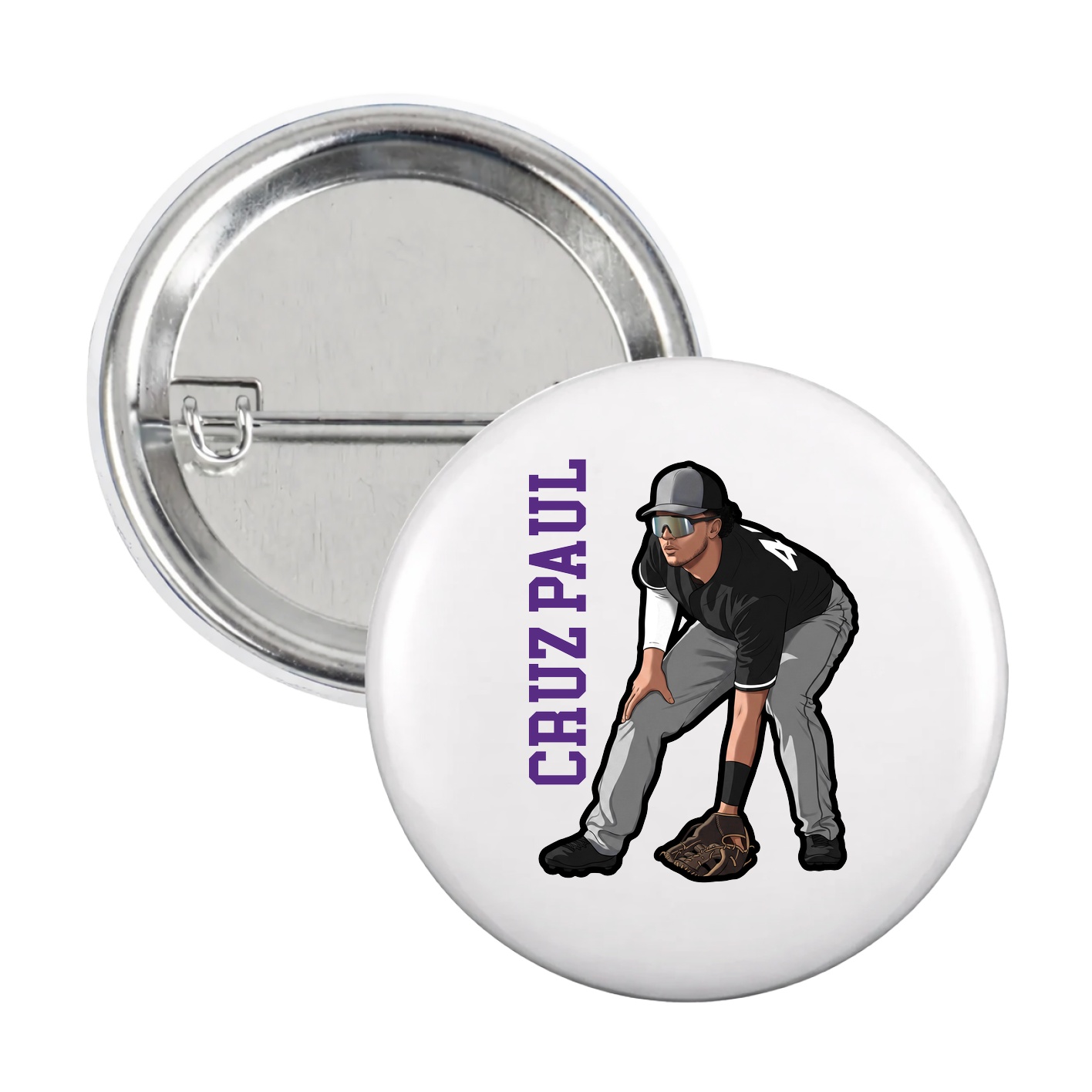 Game Day Button — Name Vertical in White
