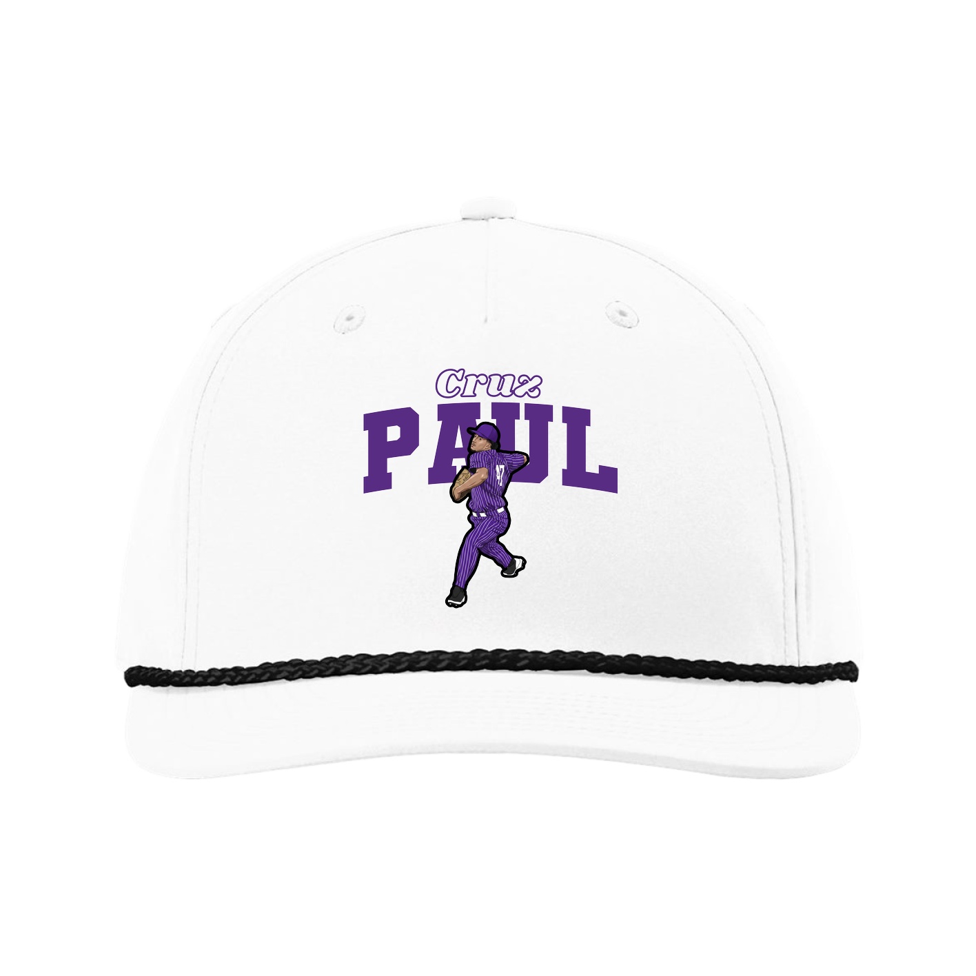 Five-Panel Classic Rope Cap — Name Arch in White