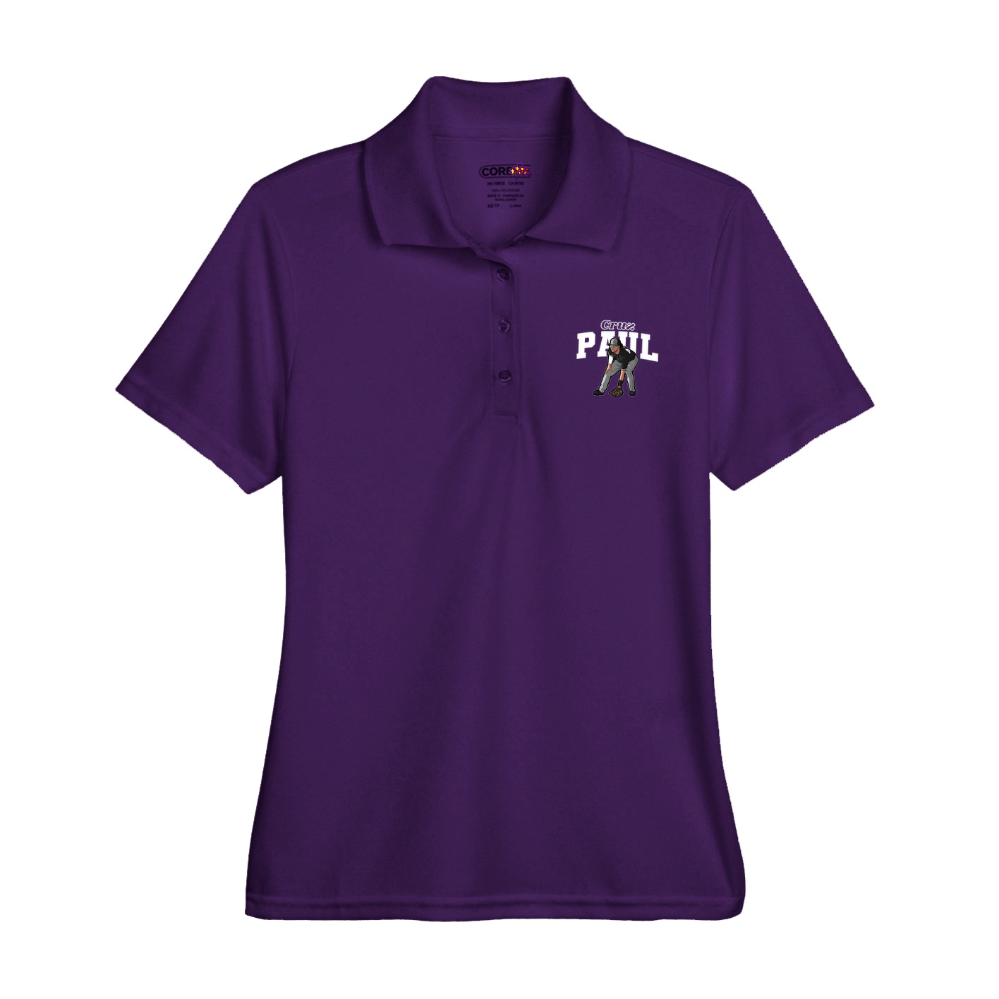 Womens Performance Polo — Name Arch in Purple