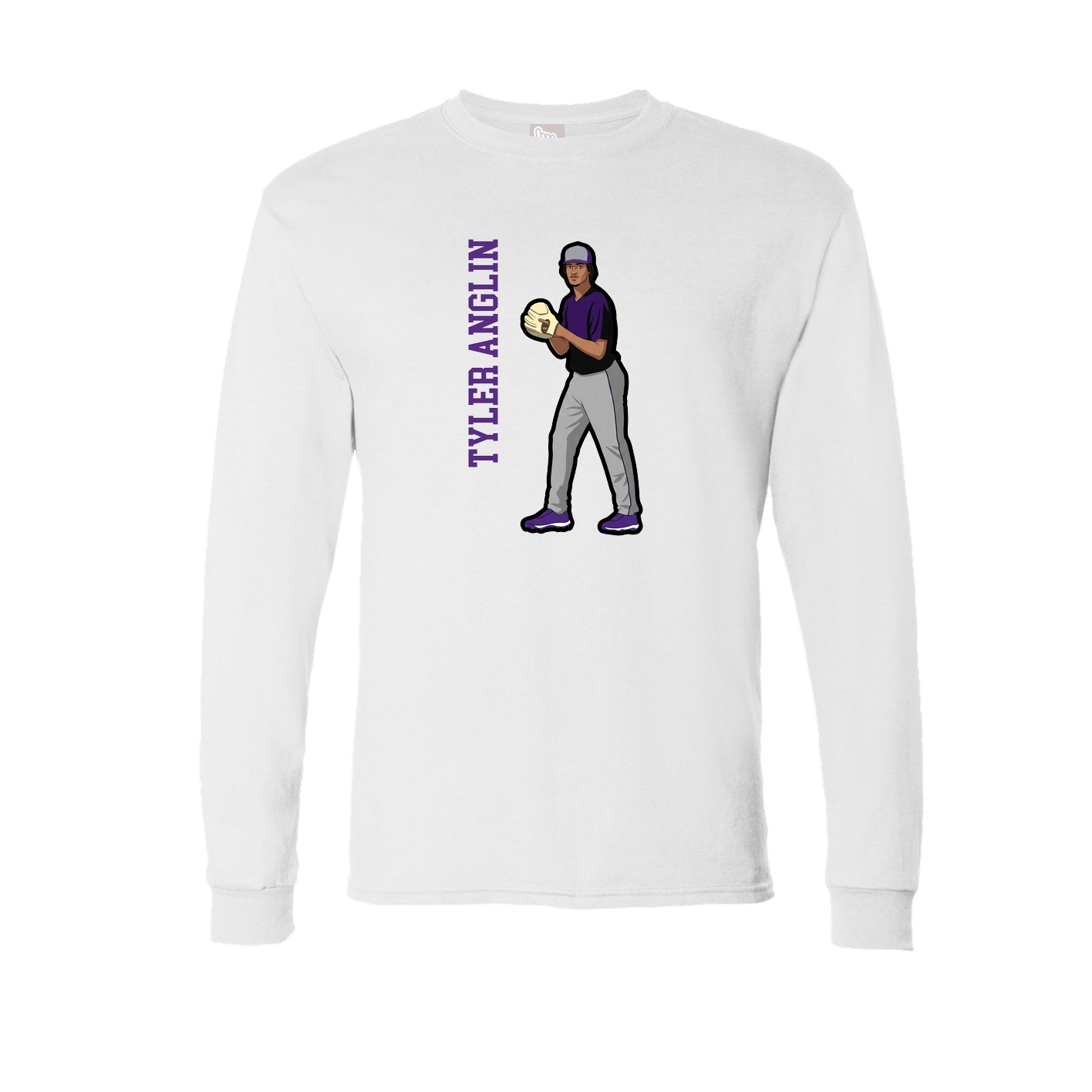 Long Sleeve Tee — Name Vertical in White