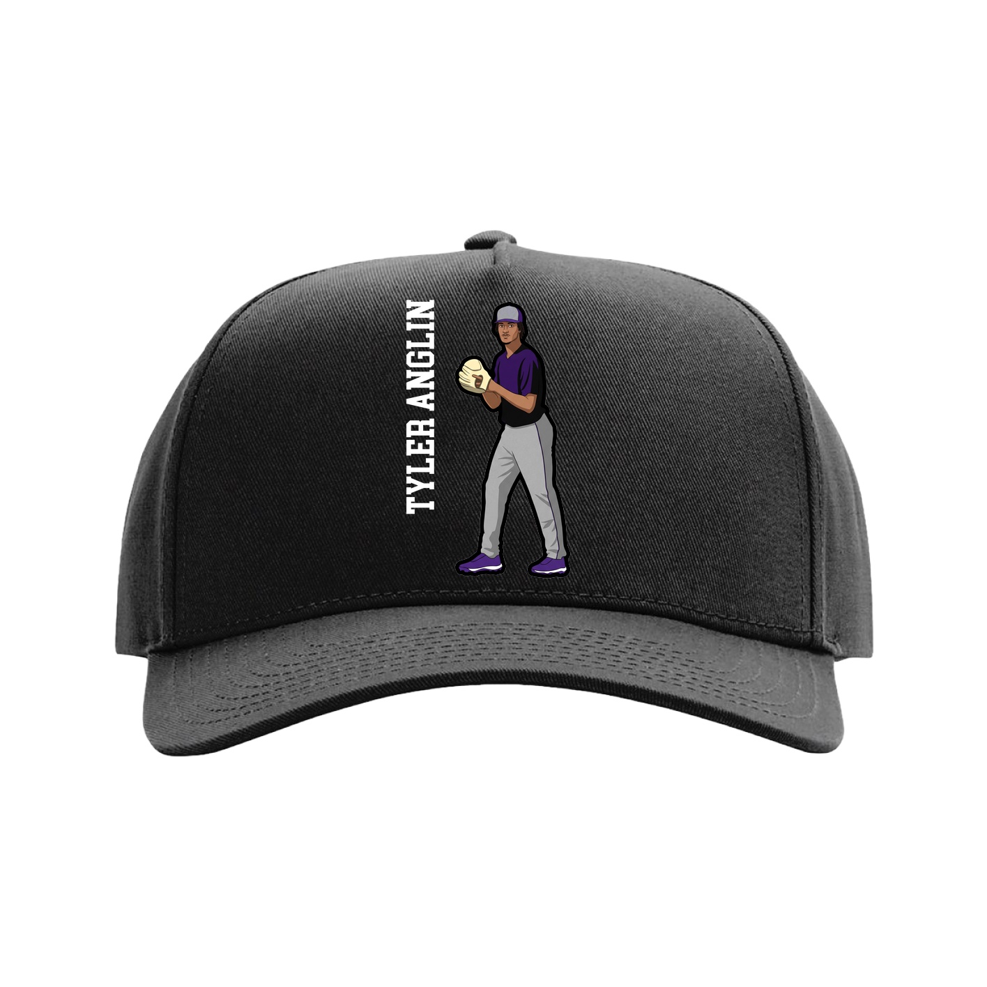 Full Fabric Five-Panel Champ Cap — Name Vertical in Black