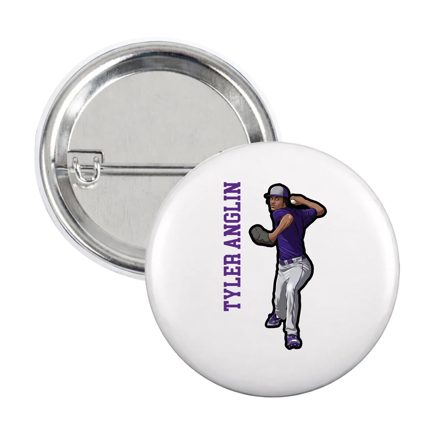 Game Day Button — Name Vertical in White