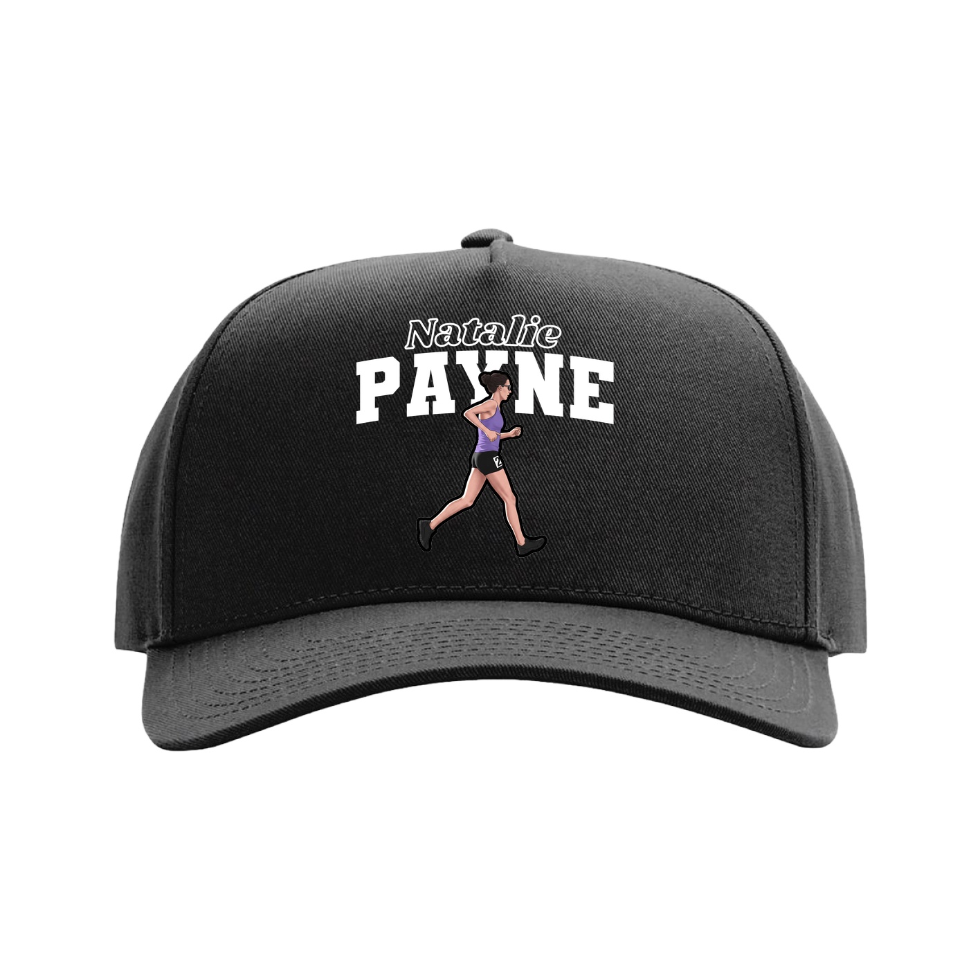 Full Fabric Five-Panel Champ Cap — Name Arch in Black