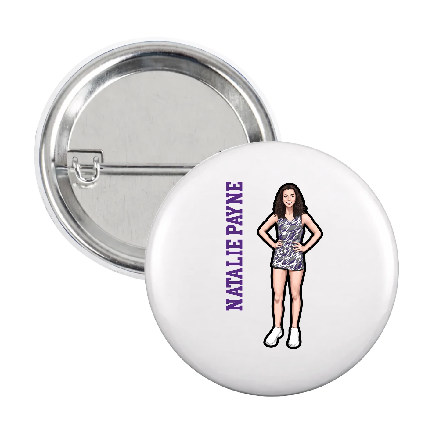 Game Day Button — Name Vertical in White