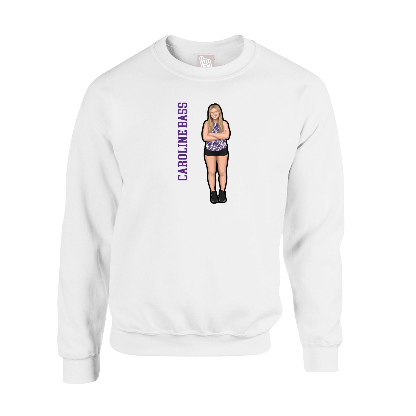 Fleece Crew — Name Vertical in White