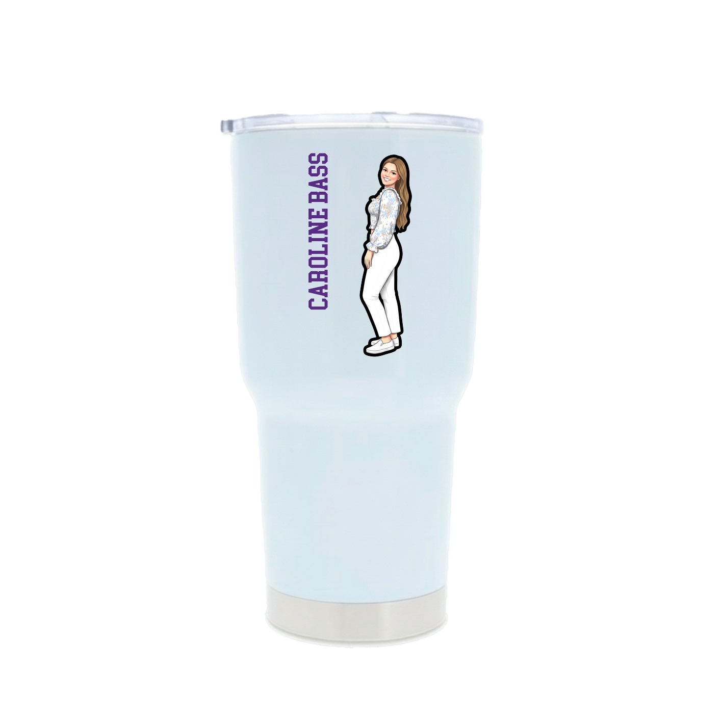 30oz Stainless Steel Tumbler — Name Vertical in White